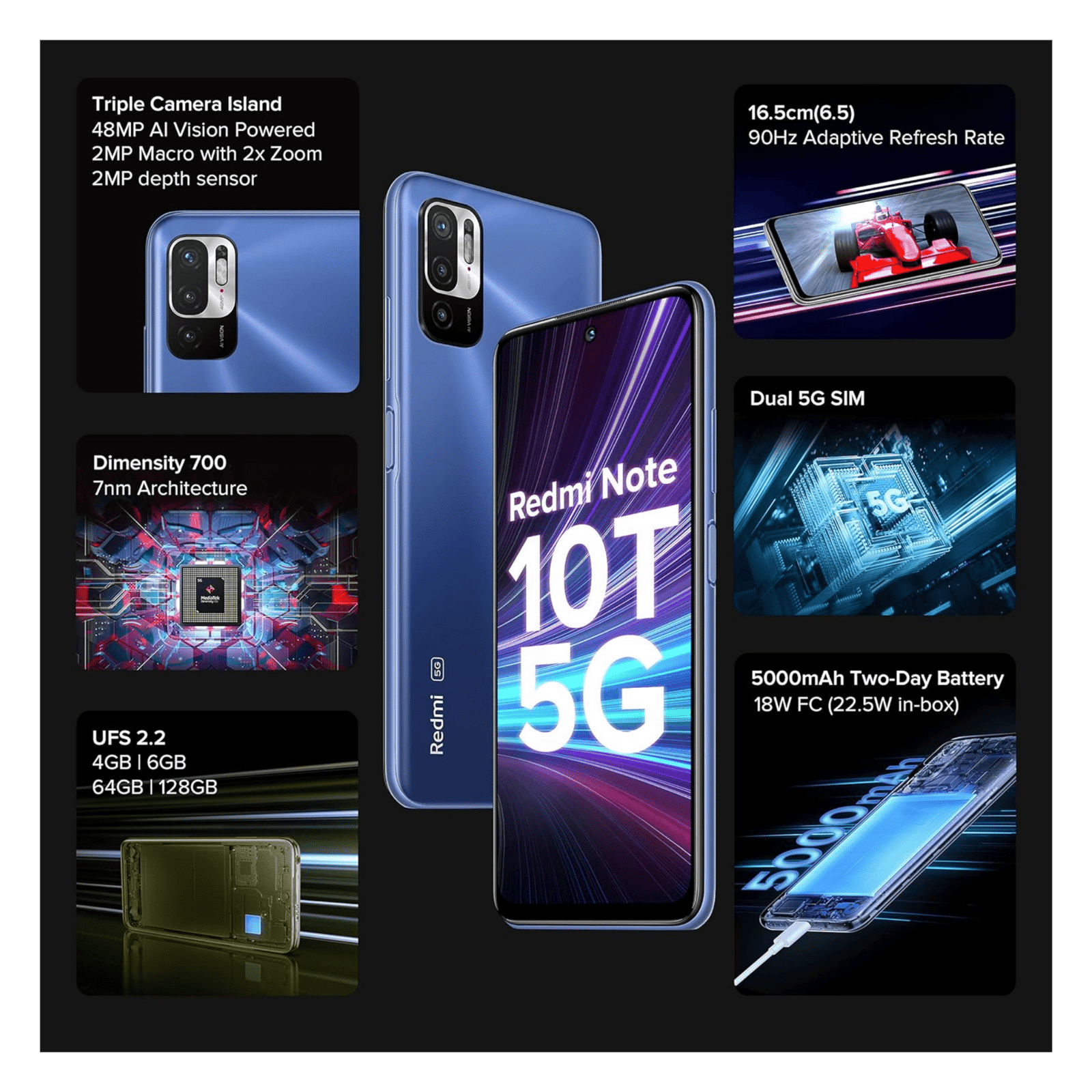 Redmi Note 10T（Nighttime Blue）4GB / 64GB Buy Redmi Note 10T 5G (Metallic Blue, 4GB/64GB) Online Price in India