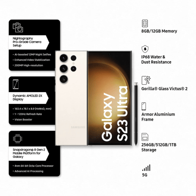 Get Galaxy S23 Ultra 5G (12GB-1TB Cream) online @ best price