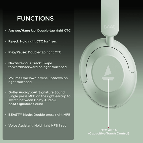 Boat Rockerz 650 Pro Wireless Boom Headset Sage Green