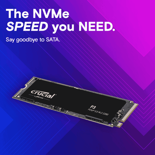 Crucial P3 NVMe 1TB 2280 SSD Internal Storage Device (1TB, Black)