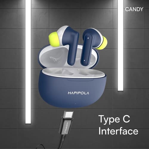 HapiPola Candy Wireless Earbuds Blue 18 hrs Music Play time