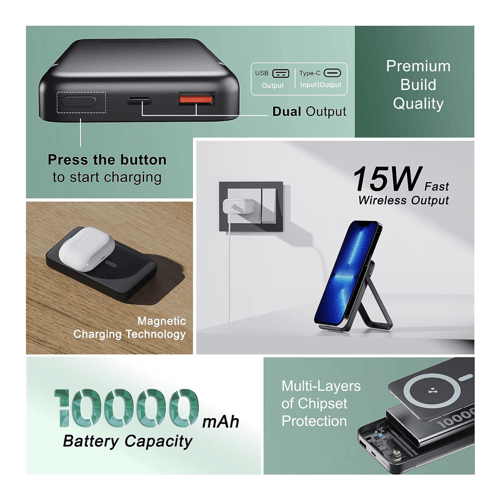 Buy Ambrane PB10 15W Wireless10000 mAh Power Bank Black