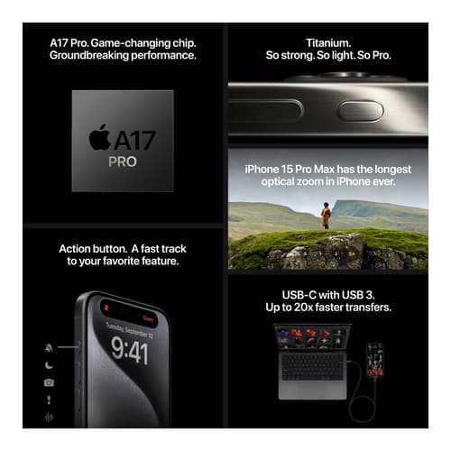 Apple iPhone 15 Pro Max 256GB Natural Titanium Smartphone, Mobile