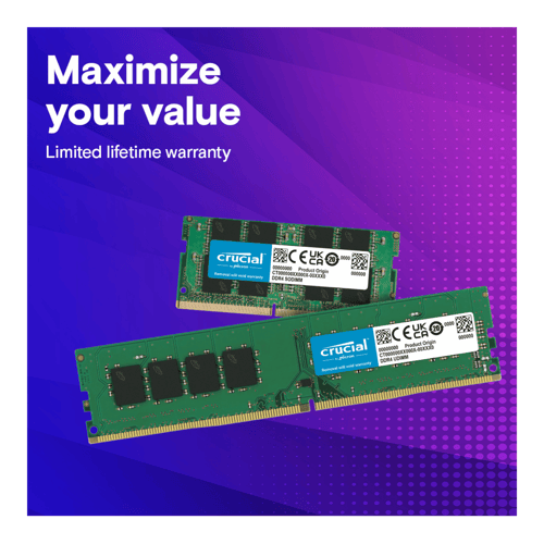 Get Crucial DDR4 3200Mhz UDIMM Single Desktop RAM 16GB,Green