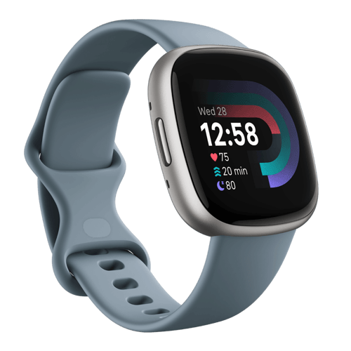 Shop Fitbit Versa 4 Smartwatch (Waterfall Blue Platinum) 