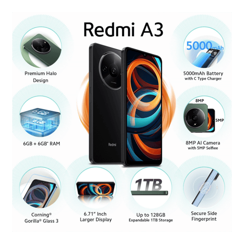 Buy Redmi A3 (Midnight Black,4GB-128GB) at Unbeatable Price