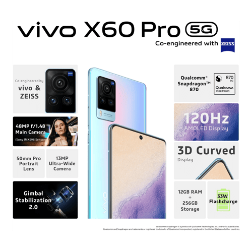 Order Vivo X60 Pro 5G (Shimmer Blue, 12GB-256GB) online
