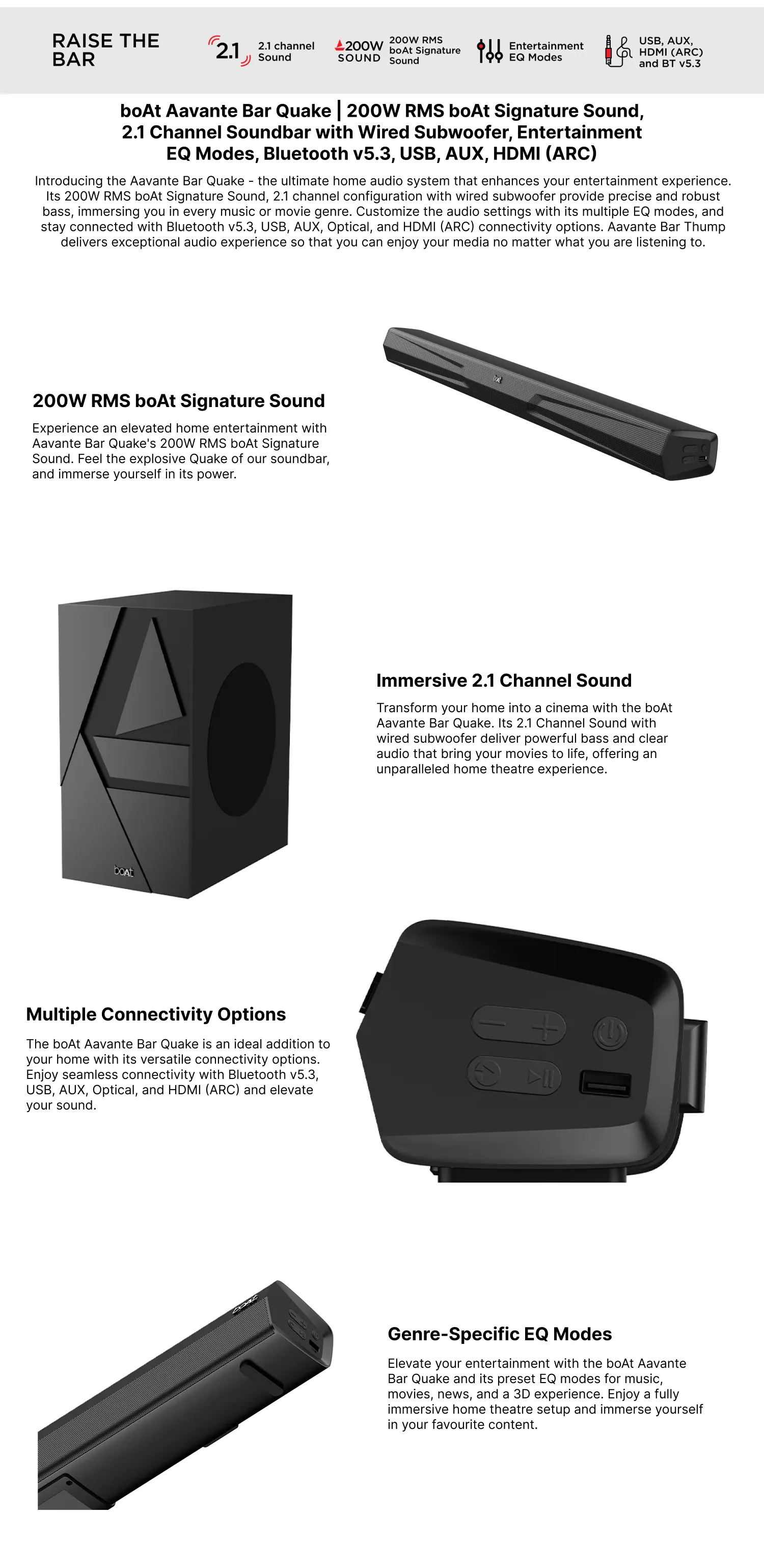 Quake Soundbar 200w Rms Boat Aavante Bar Quake 200W Soundbar With