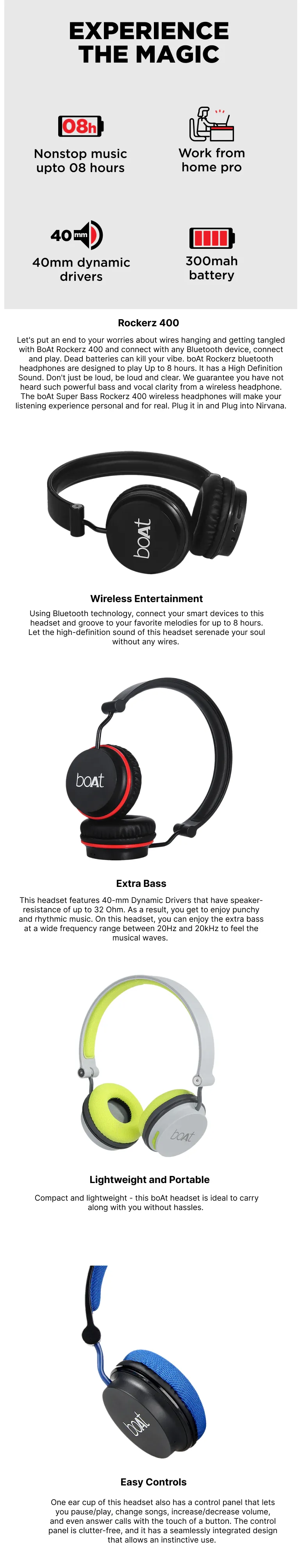 Boat Rockerz 400 Boom Headset(Grey/Green)