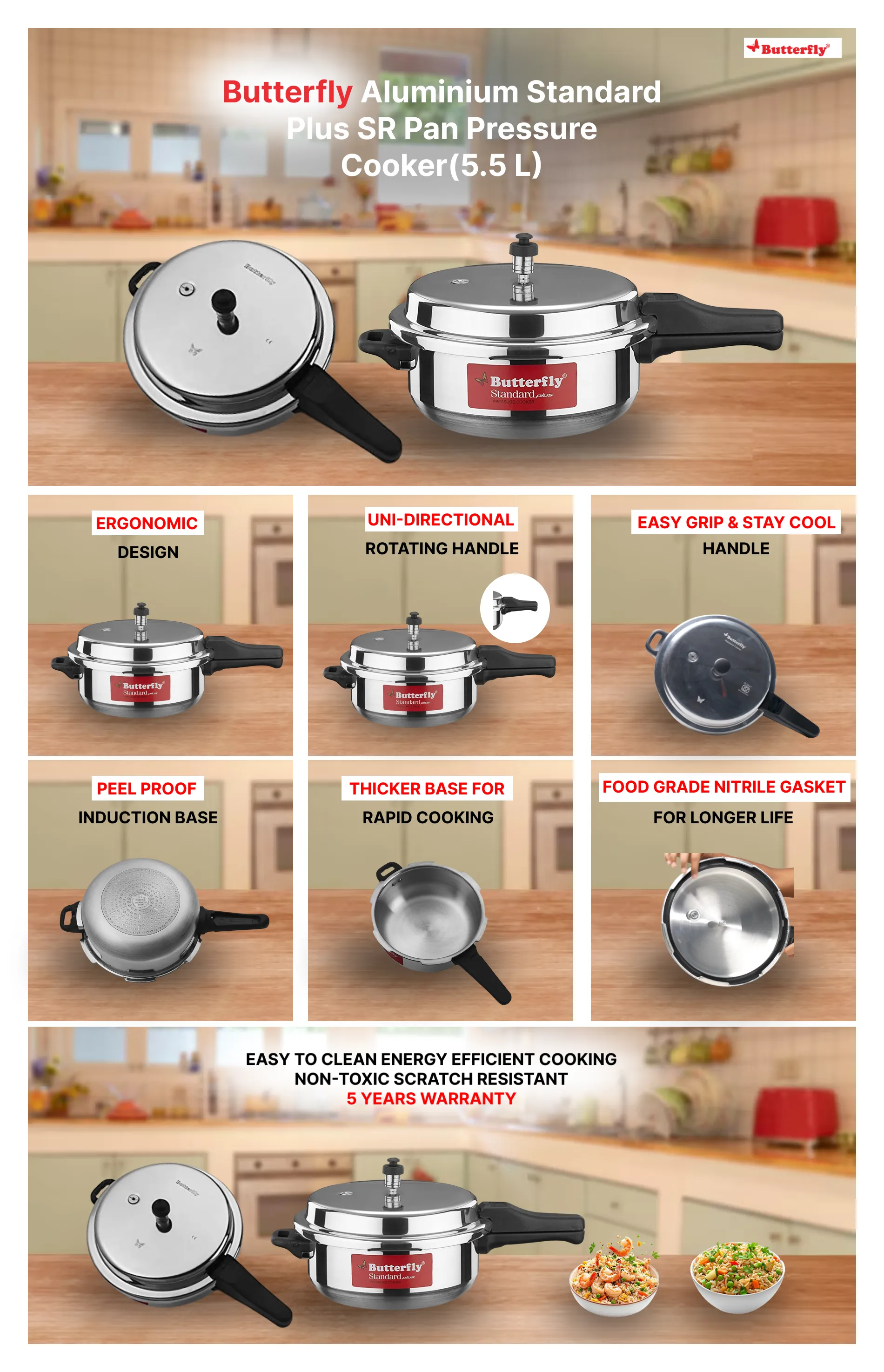 Buy Butterfly Plus SR Pan Pressure Cooker L at Poorvika