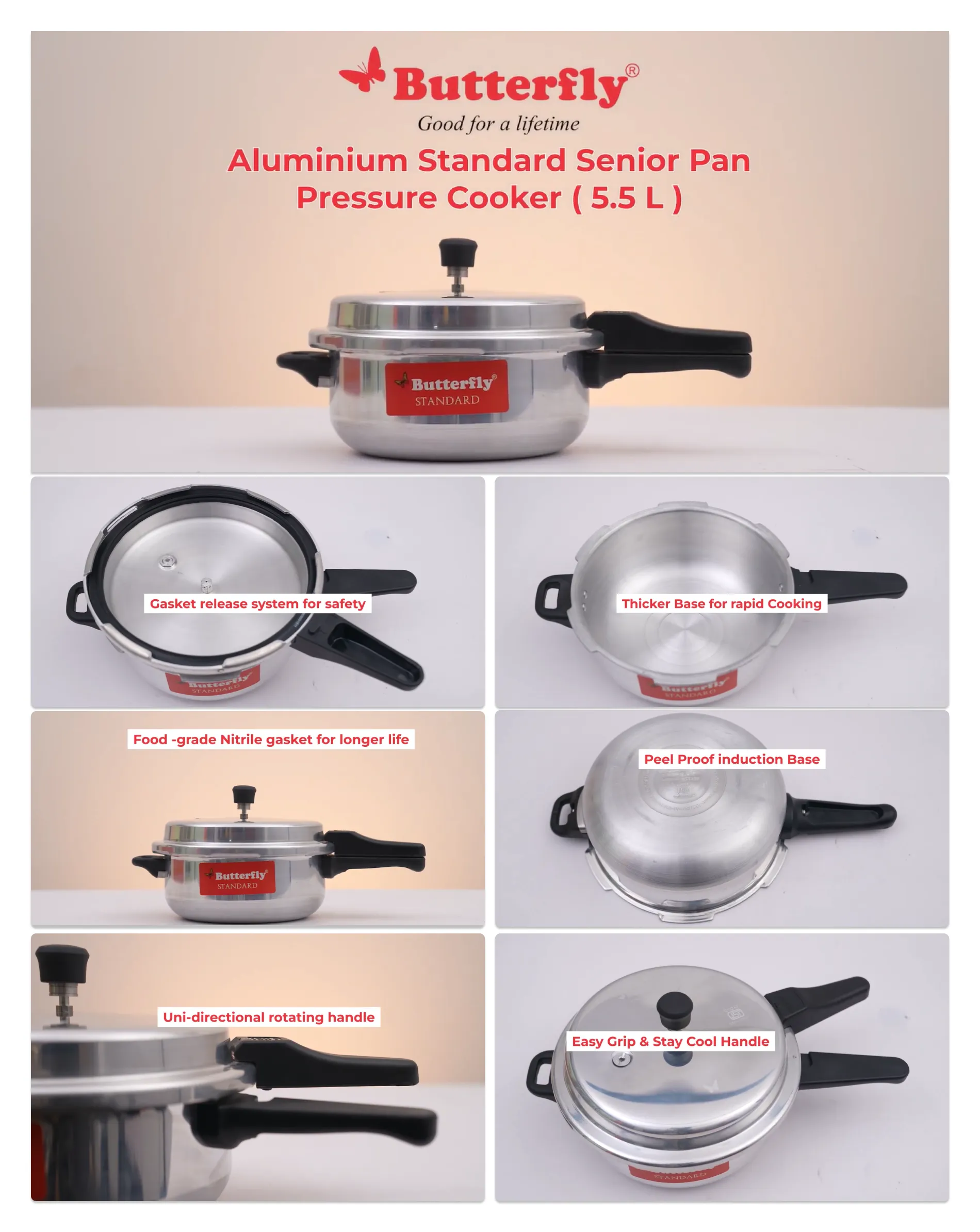 Butterfly Aluminium Standard Sr Pan Pressure Cooker L)