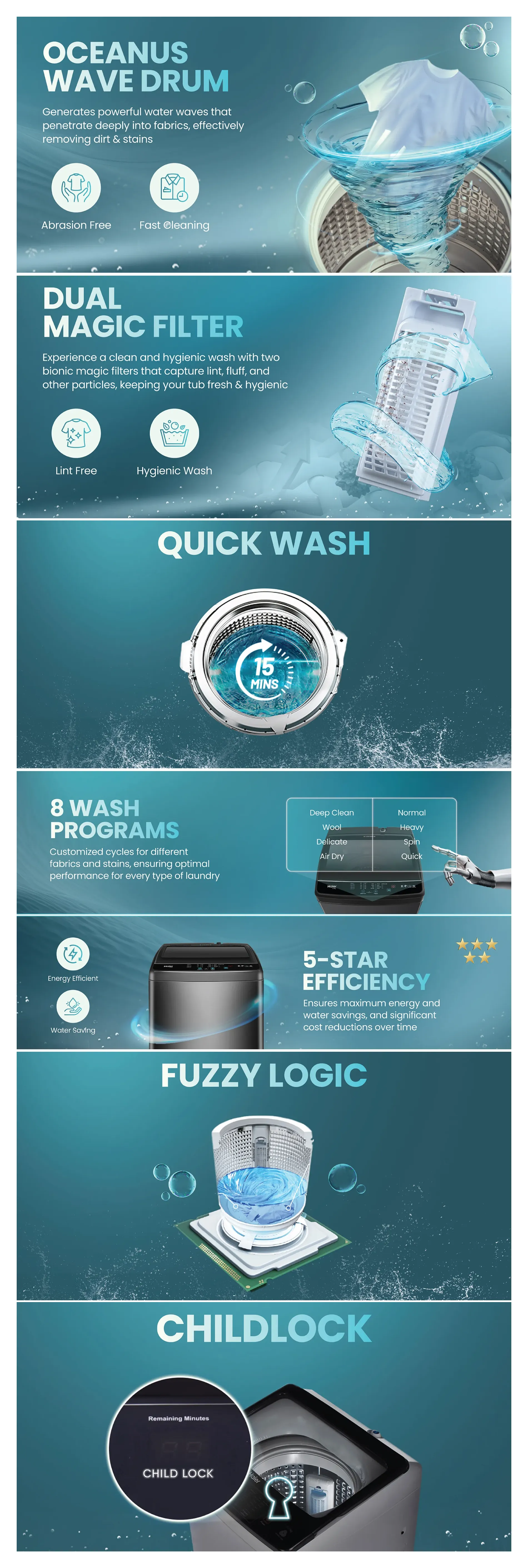 Haier 8 0Kg Fully Automatic Top Load Washing Machine HWM80 316BK web2