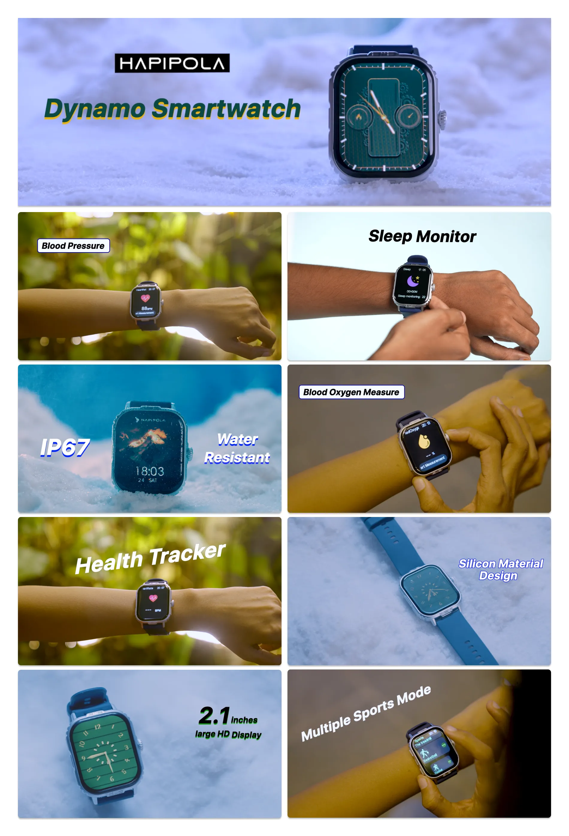 Hapipola Dynamo Smartwatch web view side view smartwatch view