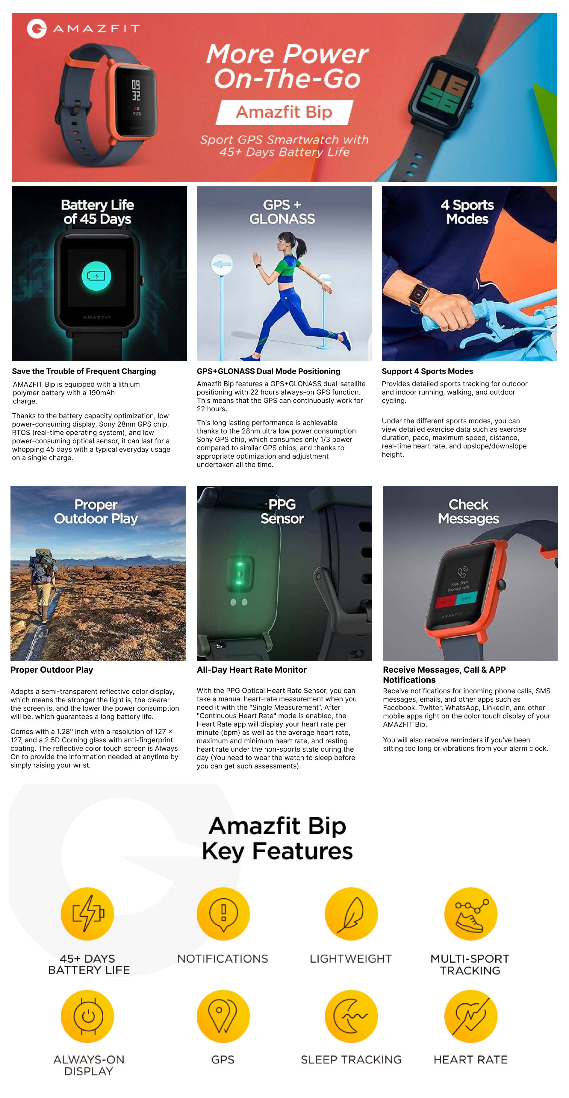 Smart Watch Huami Amazfit Bip Features Original Amazfit Bip