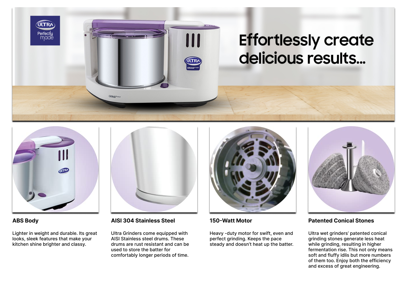 Elgi Ultra 2 Litre Grind+ Gold Table Top Wet Grinder 220V Express