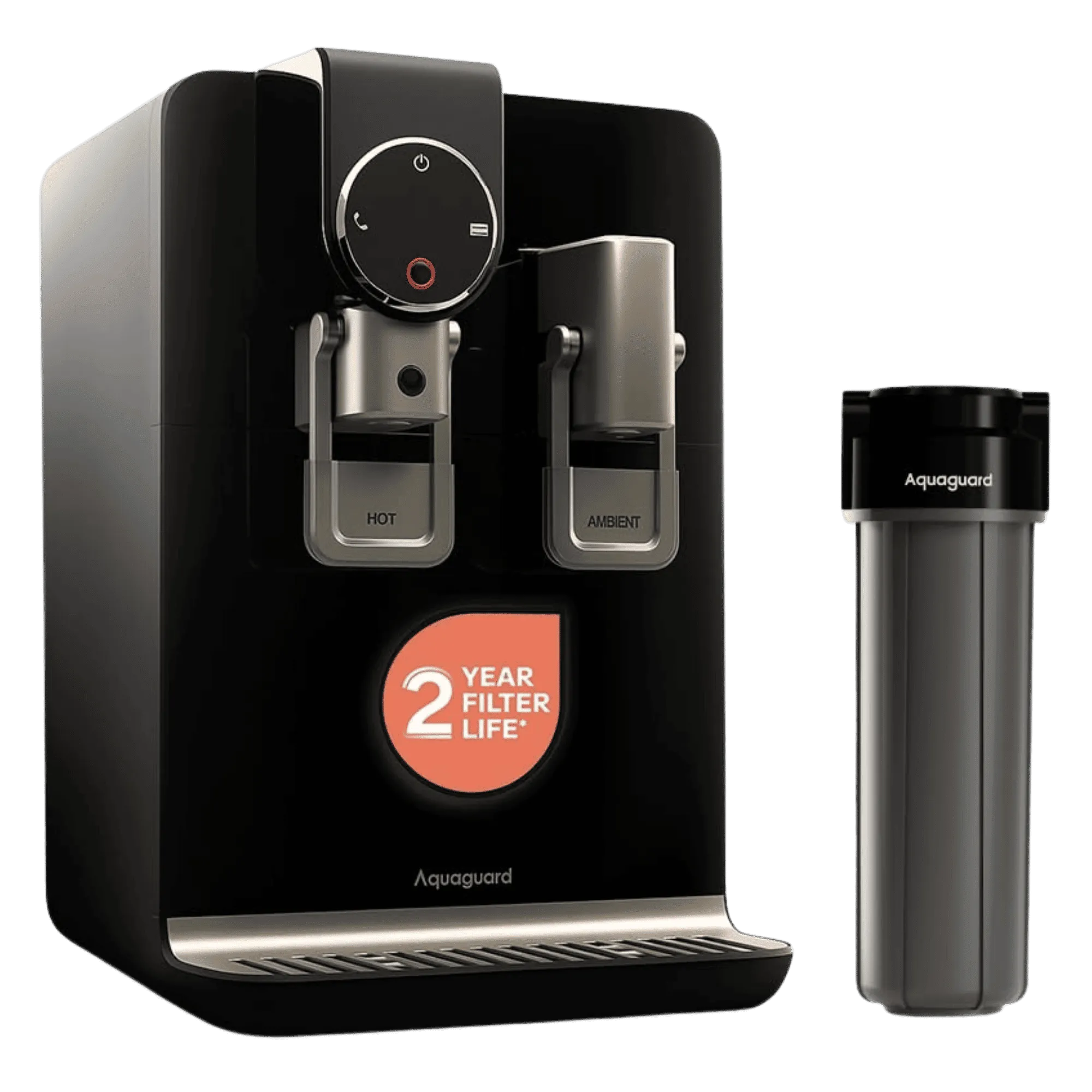 Aquaguard aspire blaze hot ro uv stainless steel water purifier gwpdabr2x00b00 5 6 l black Front Left View