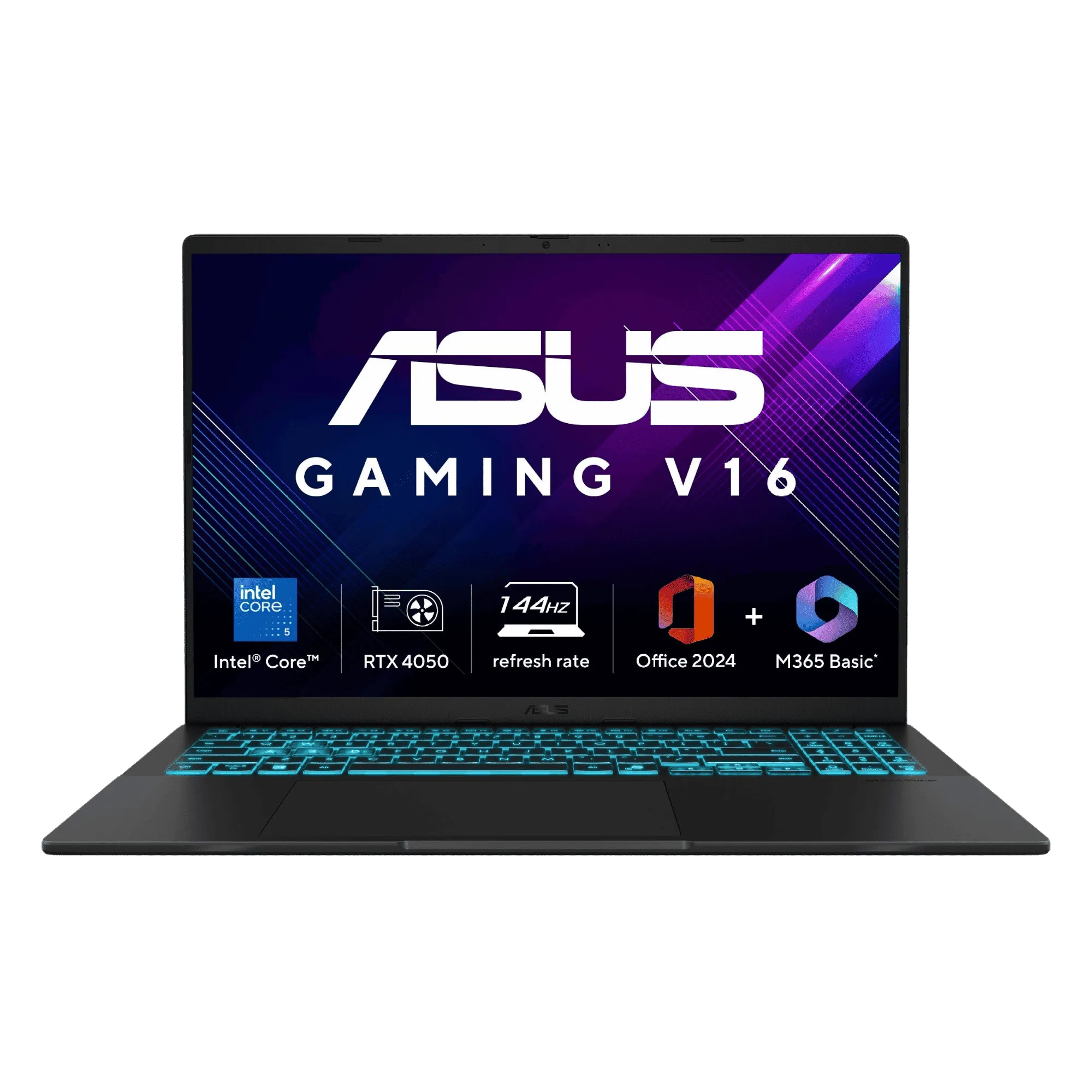 Asus gaming v16 intel core 5 210h windows 11 home laptop v3607vu rp550ws quiet blue 16gb 512gb Front View