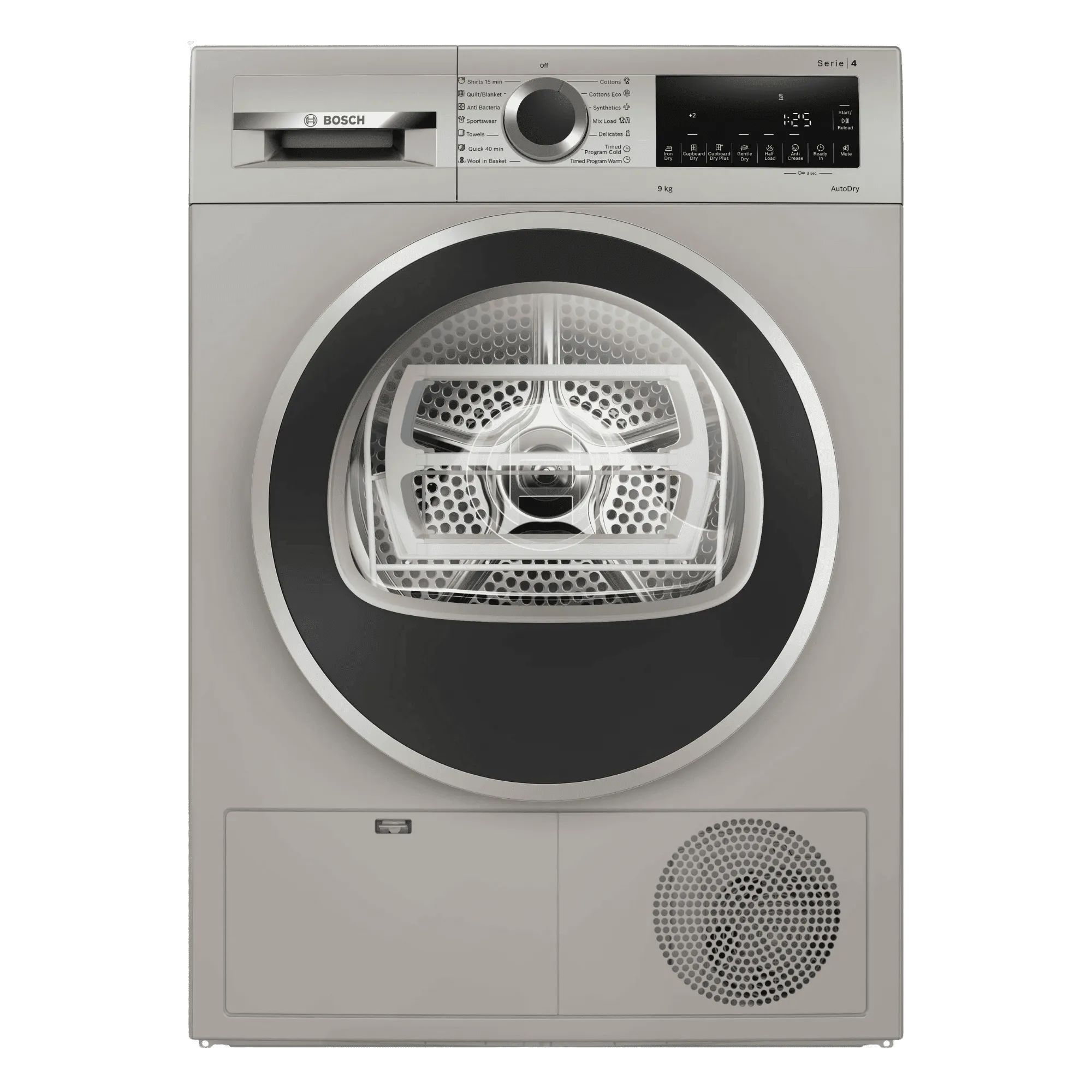 Bosch 9 0kg front load condenser tumble dryer series 4 wpg24108in silver inox Front View