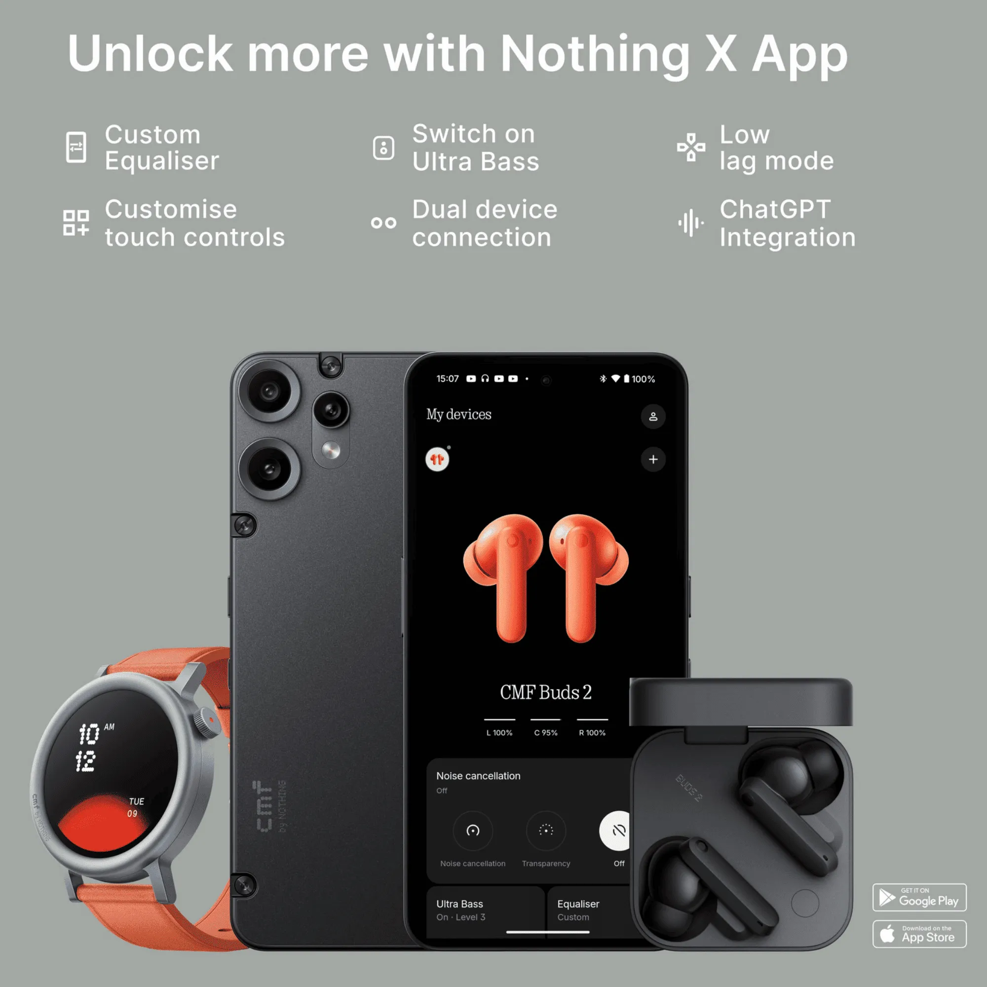 CMF By Nothing Buds 2 Kabellose Ohrhörer Mit 48 DB Hybrid ANC, 55