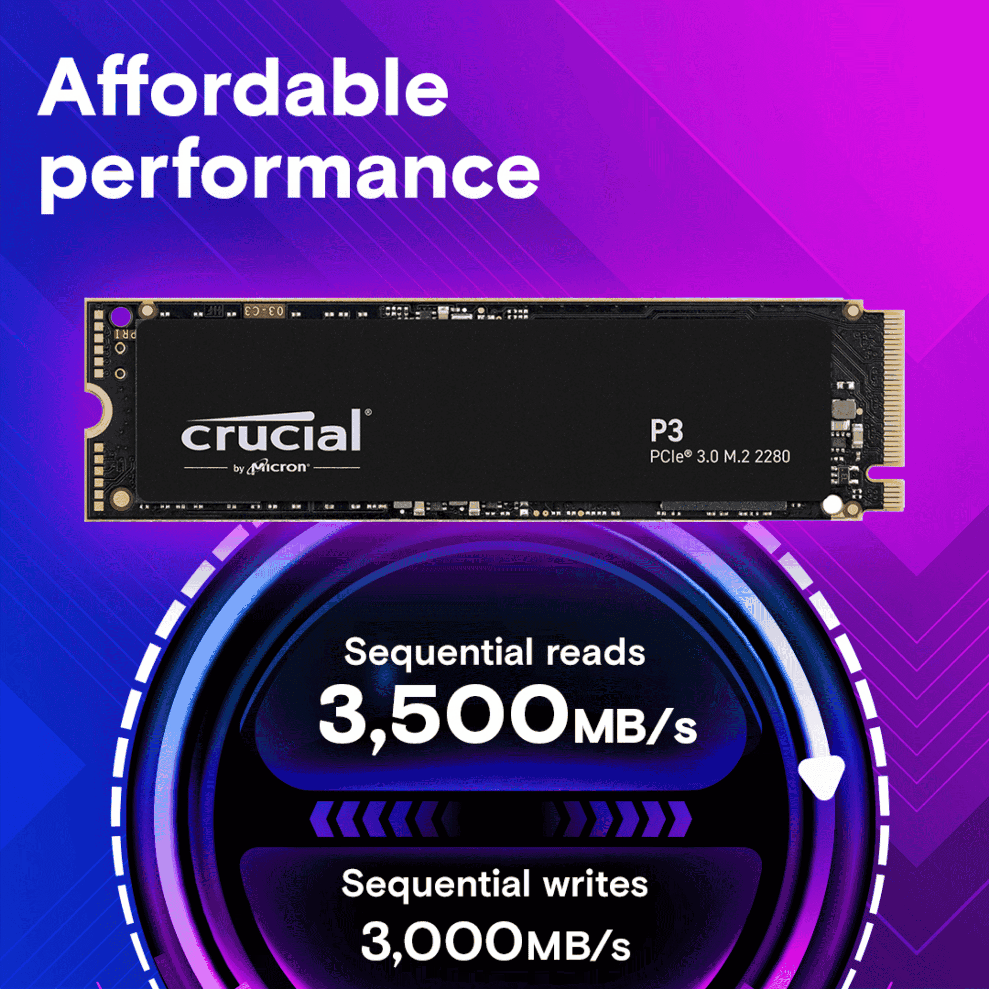 Crucial P3 NVMe 1TB M.2 2280 SSD Internal Storage Device (1TB, Black)