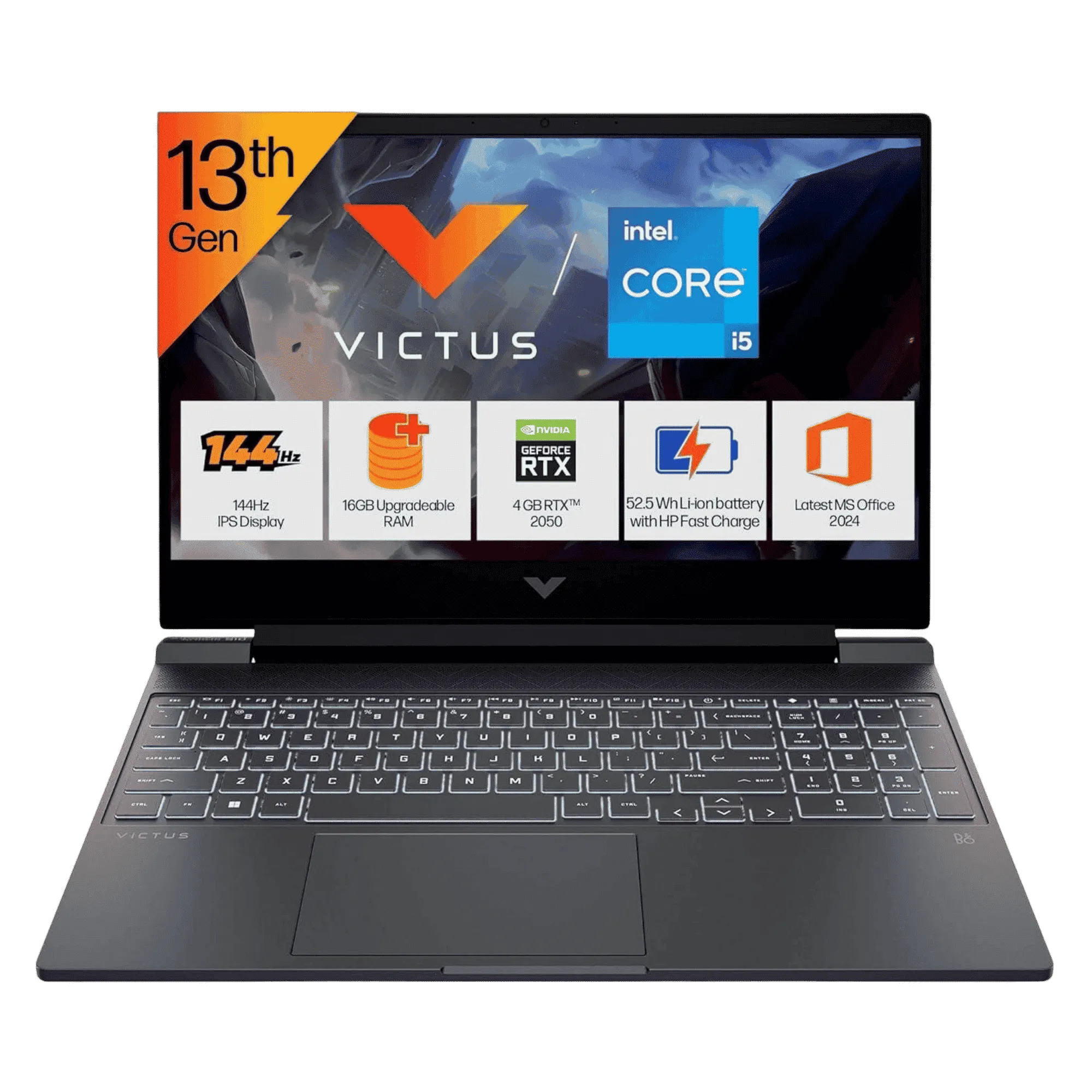 HP victus gaming intel core i5 13th gen windows 11 home laptop 15 fa2703tx mica silver 16gb 512gb Front View