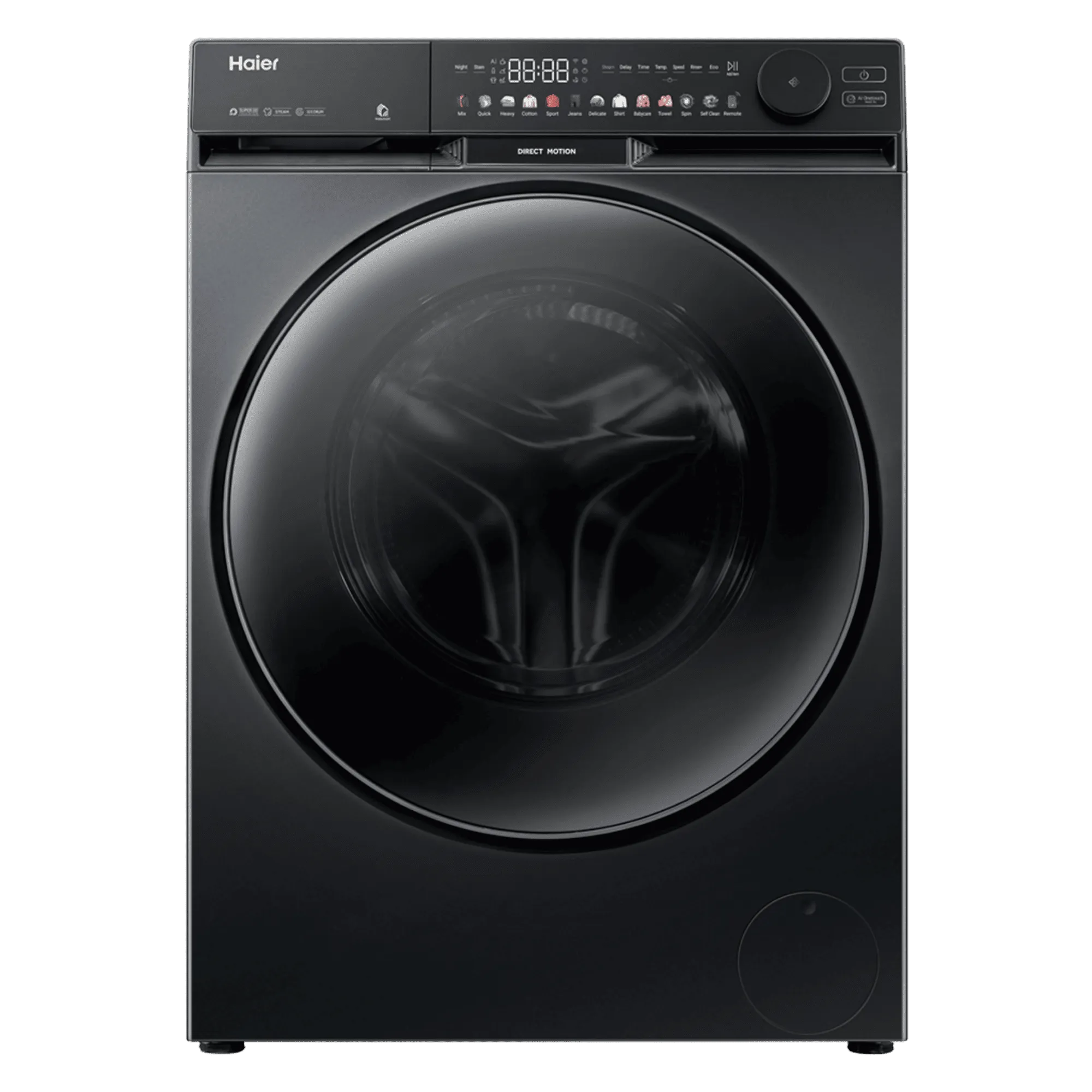 Haier 12 0kg ai colorful touch panel fully automatic front load washing machine hw120 dm14f9bku1 black Front View