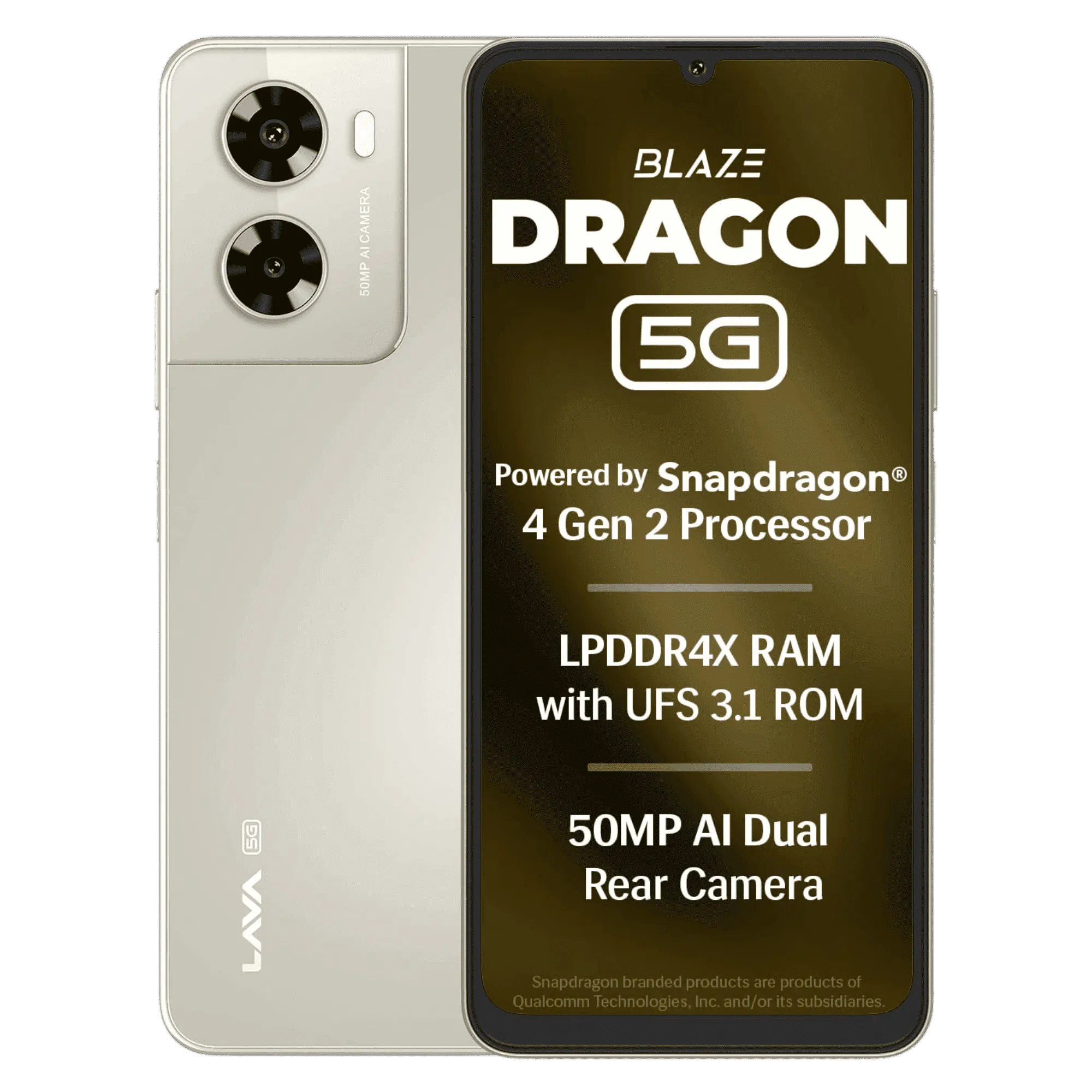 Lava blaze dragon 5g golden mist 6gb 128gb Front Back View