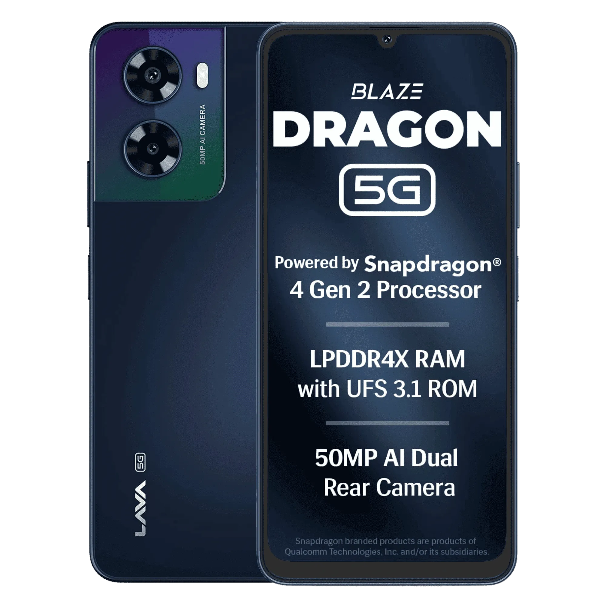 Lava blaze dragon 5g midnight mist 6gb 128gb Front Back View