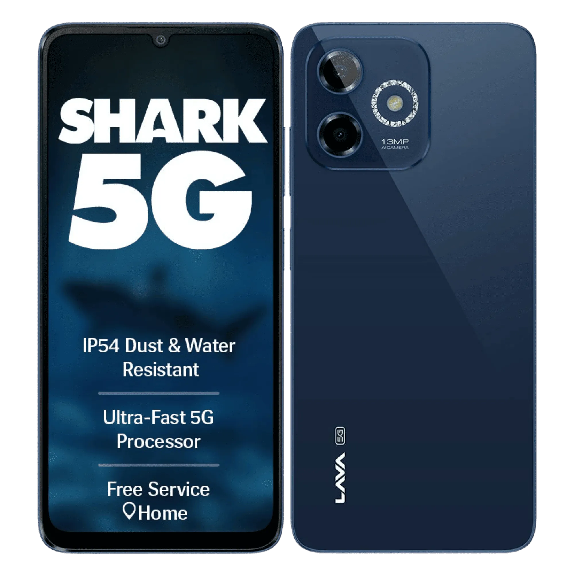 Lava shark 5g stellar blue 4gb 64gb Front Back View