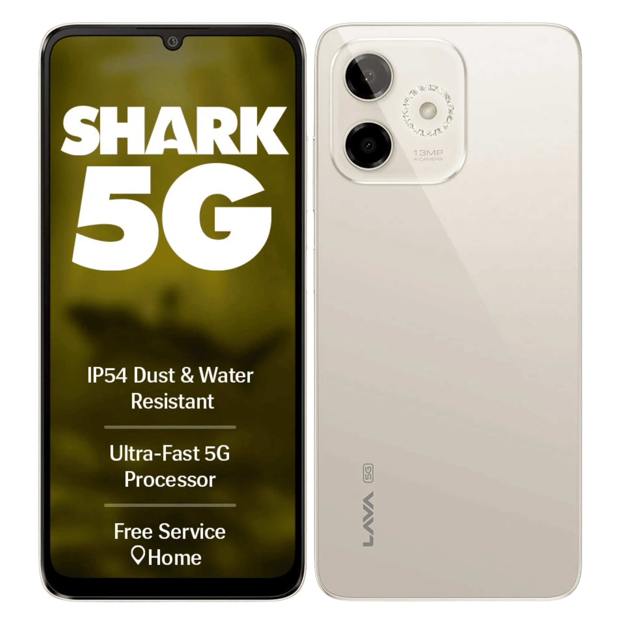 Lava shark 5g stellar gold 4gb 64gb Front Back View