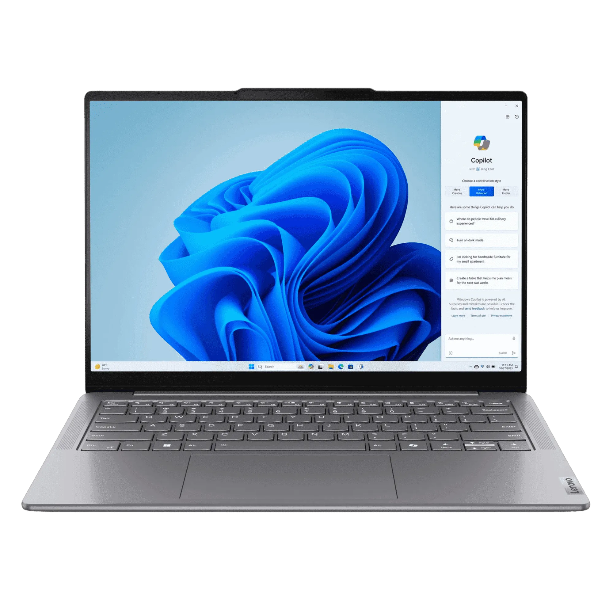 Lenovo yoga slim 7 intel core ultra 5 125h windows 11 home laptop 83cv00dgin luna grey 16gb 1tb Front View