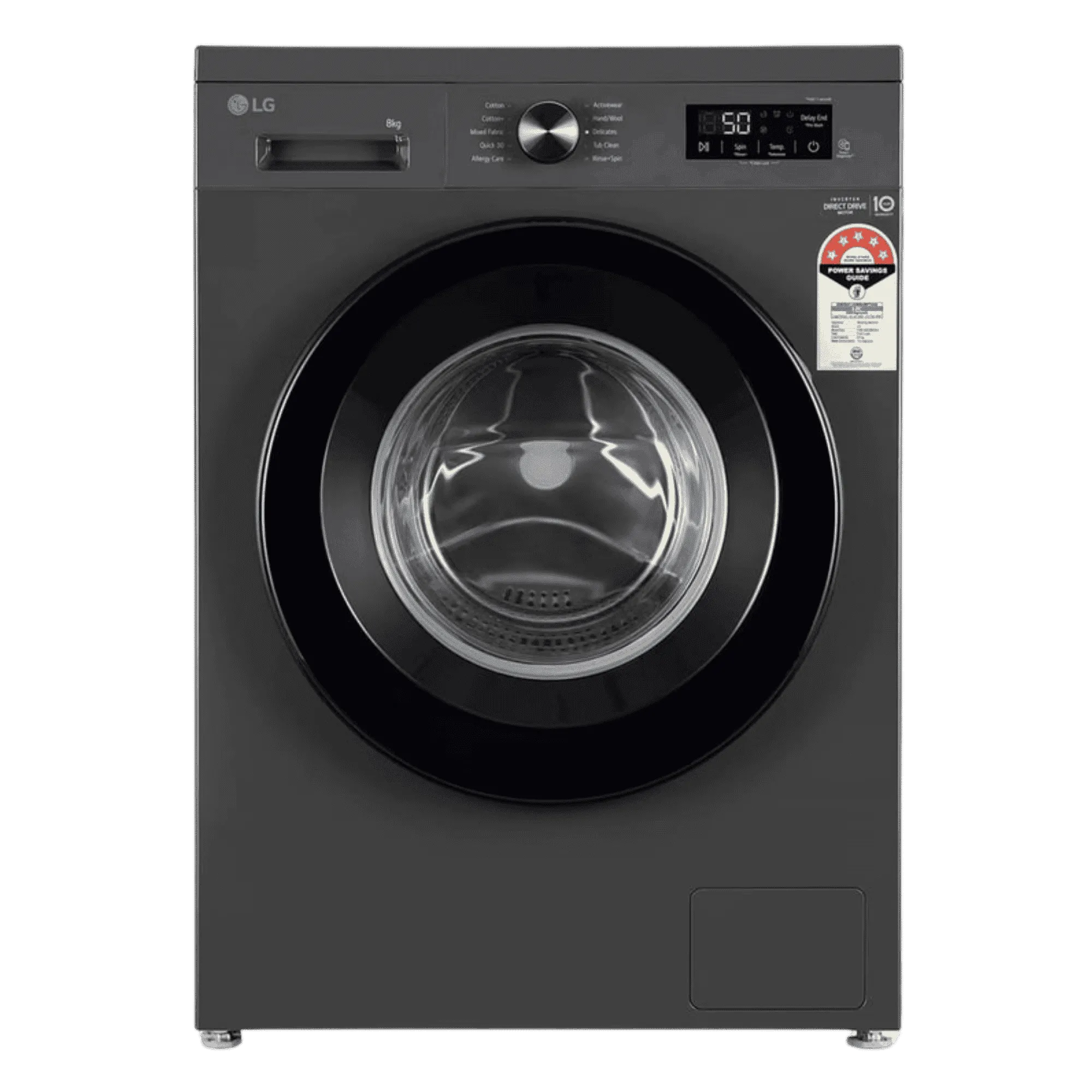 Lg 8 0kg fully automatic front load washing machine inverter direct drive fhb1208z2m middle black Front View