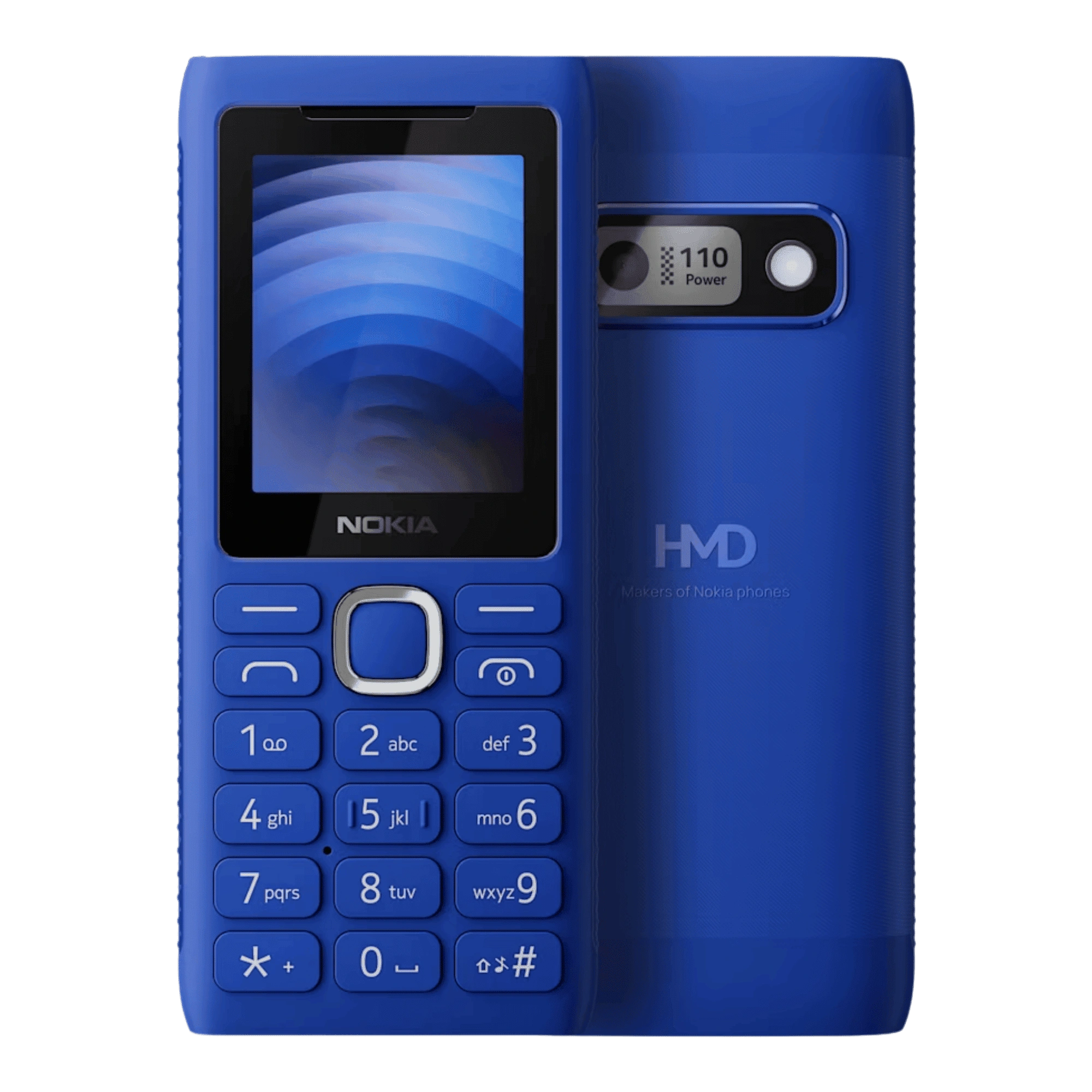 Nokia 110 Power Dual SIM Blue front view front back view