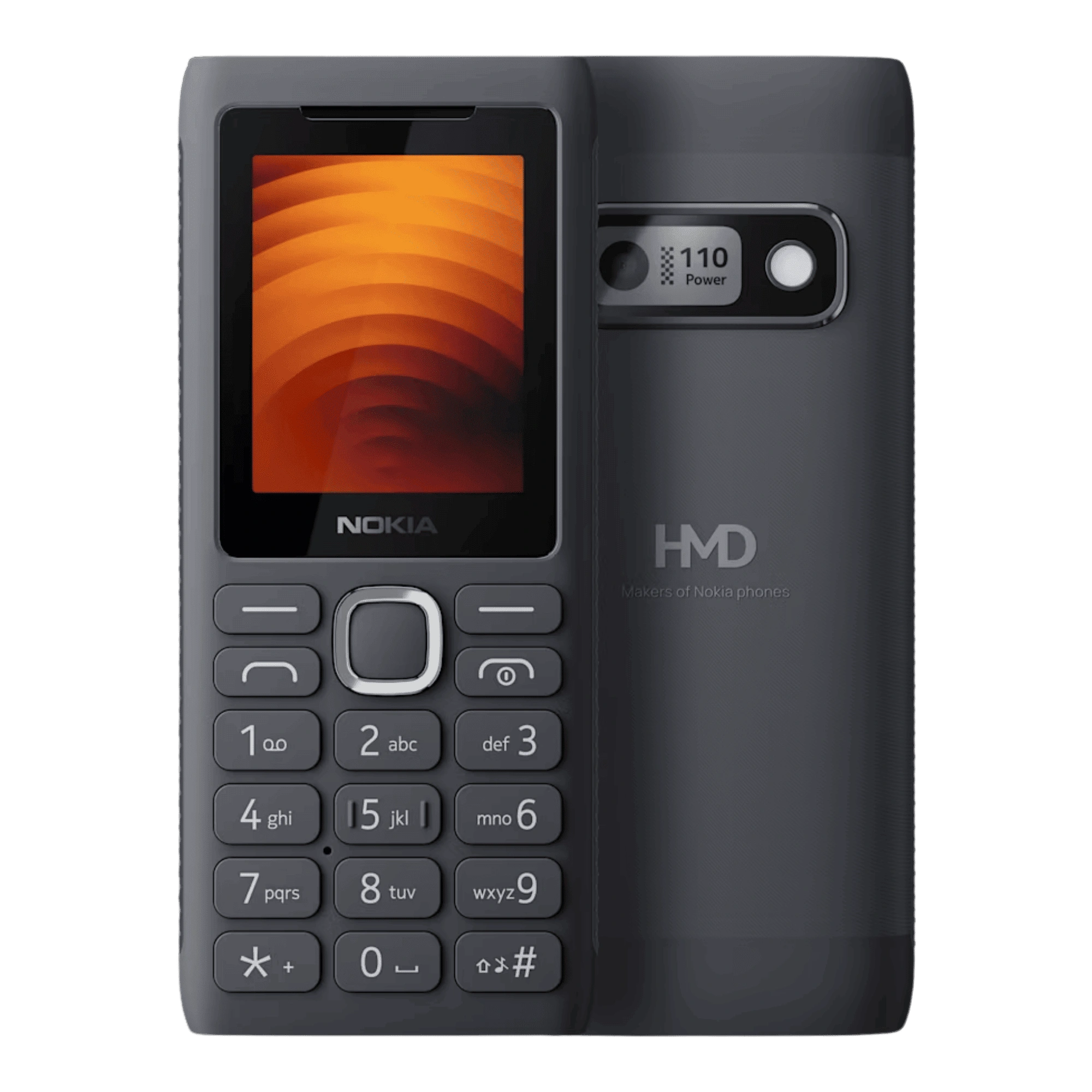 Nokia 110 Power Dual SIM Grey topv ew front back view