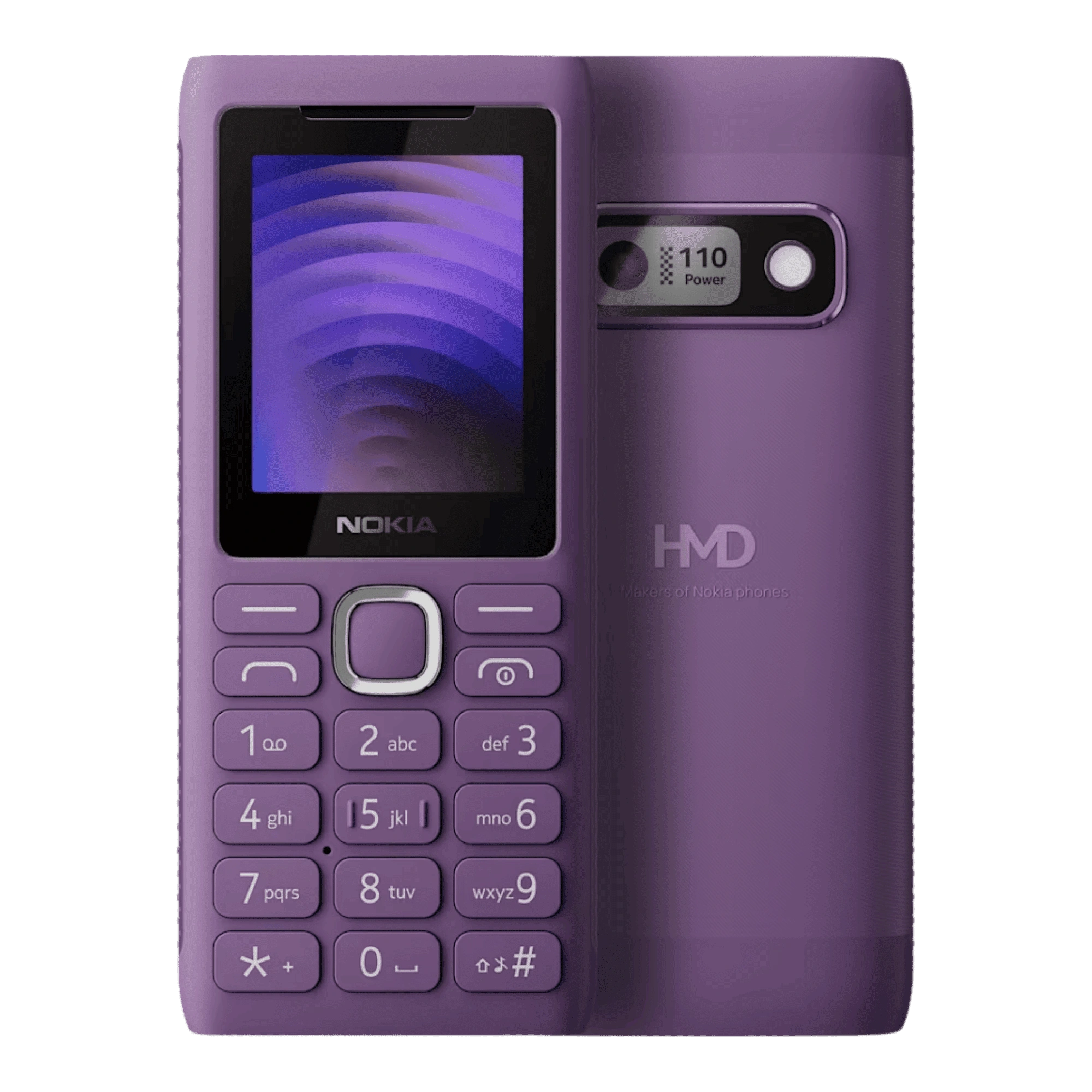 Nokia 110 Power Dual SIM Purple side view front back view