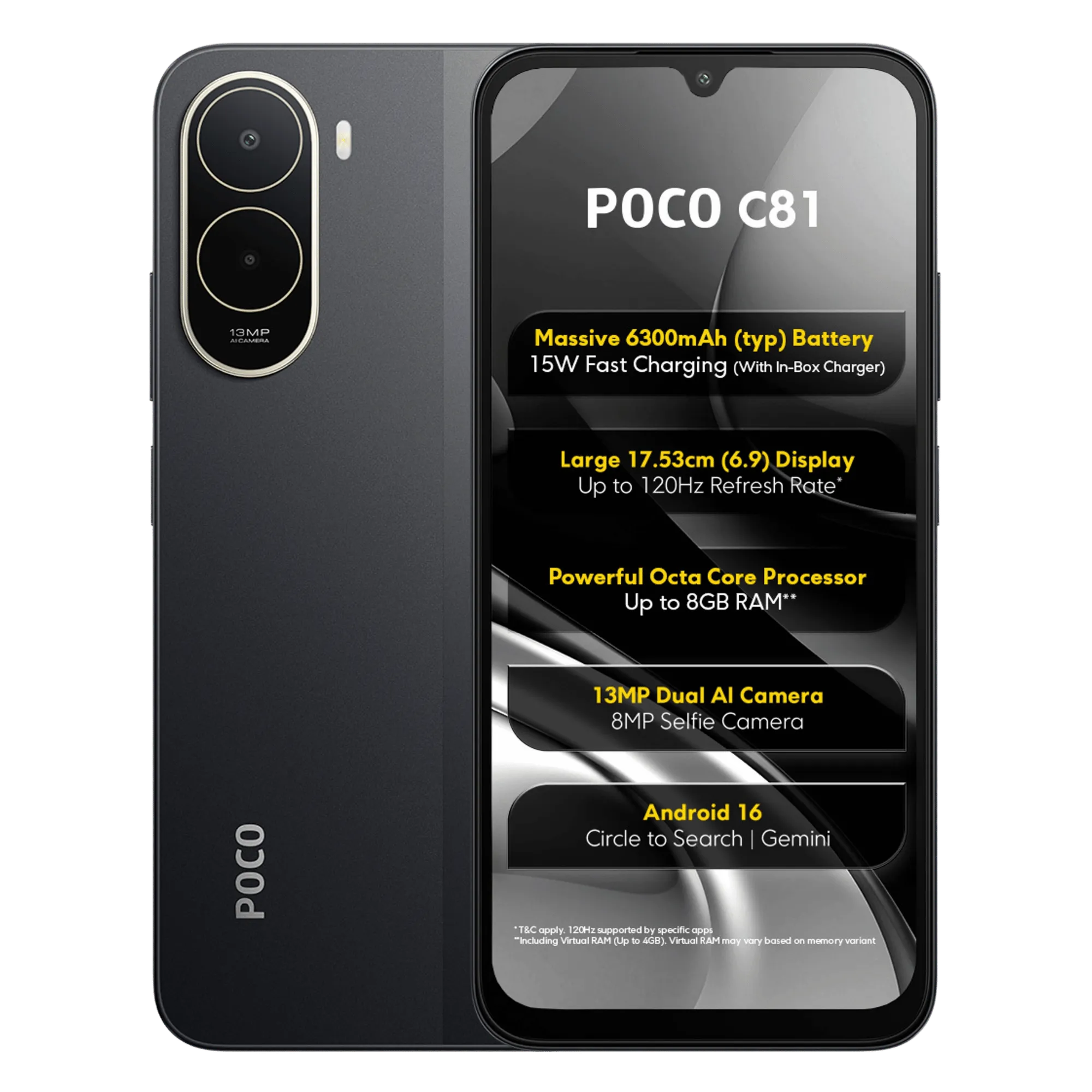 Poco c81 elite black 4gb 64gb Front Back View