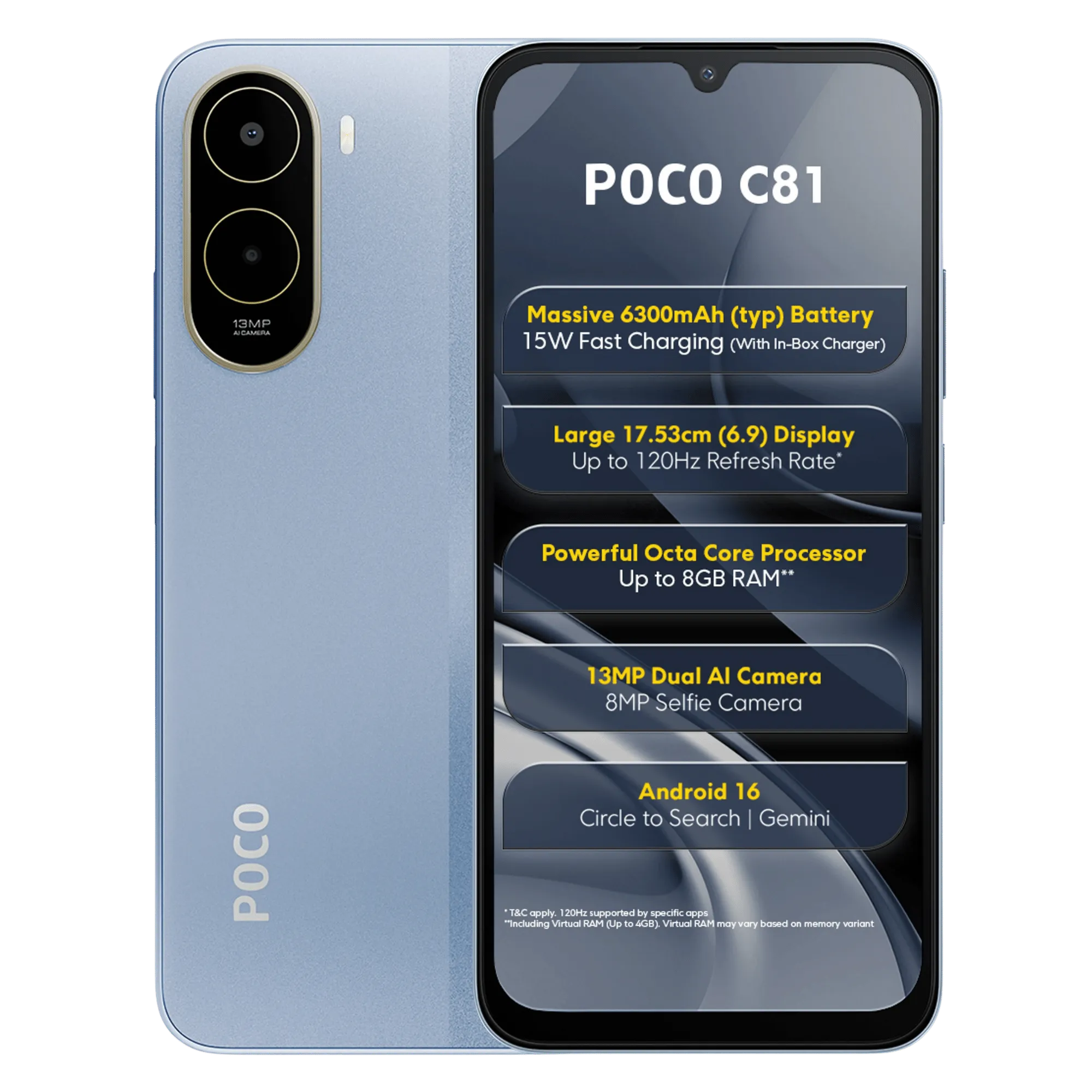 Poco c81 sky blue 4gb 64gb Front Back View