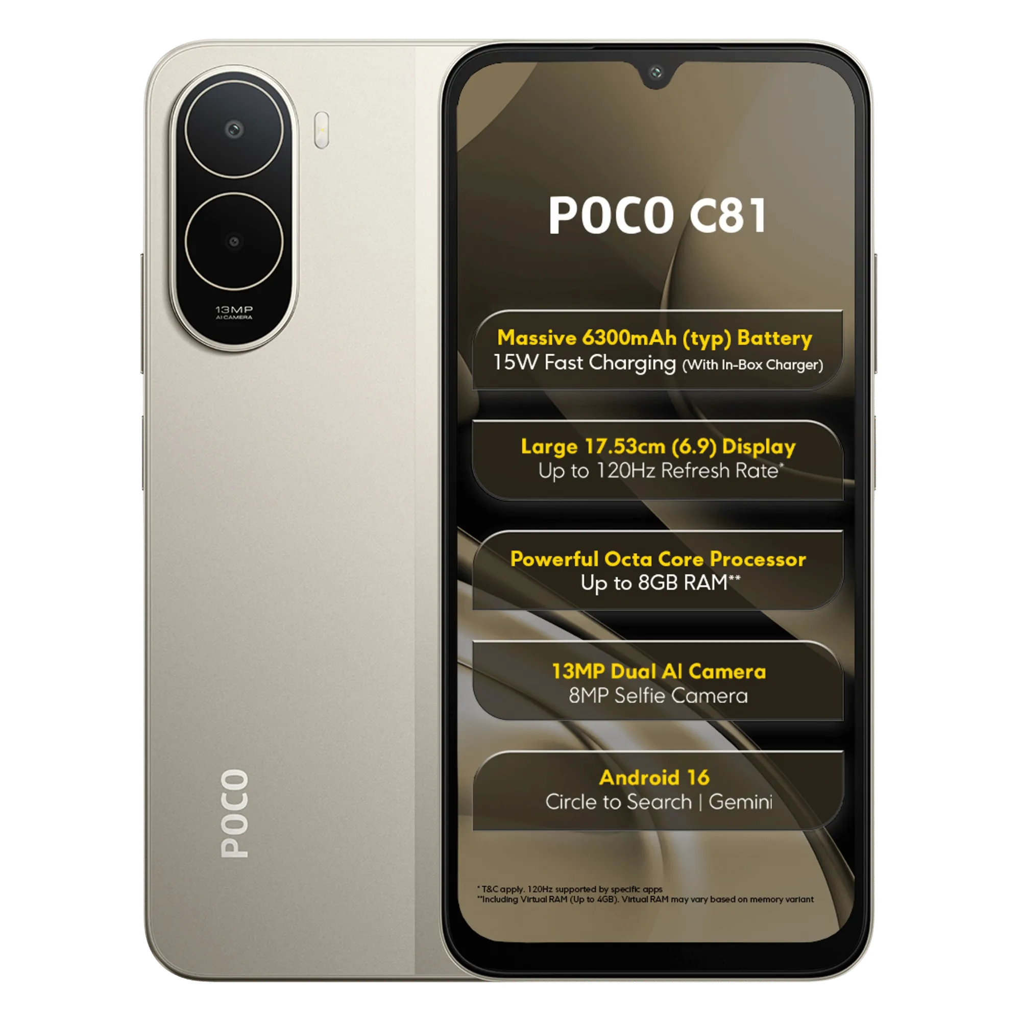 Poco c81 sunset gold 4gb 64gb Front Back View