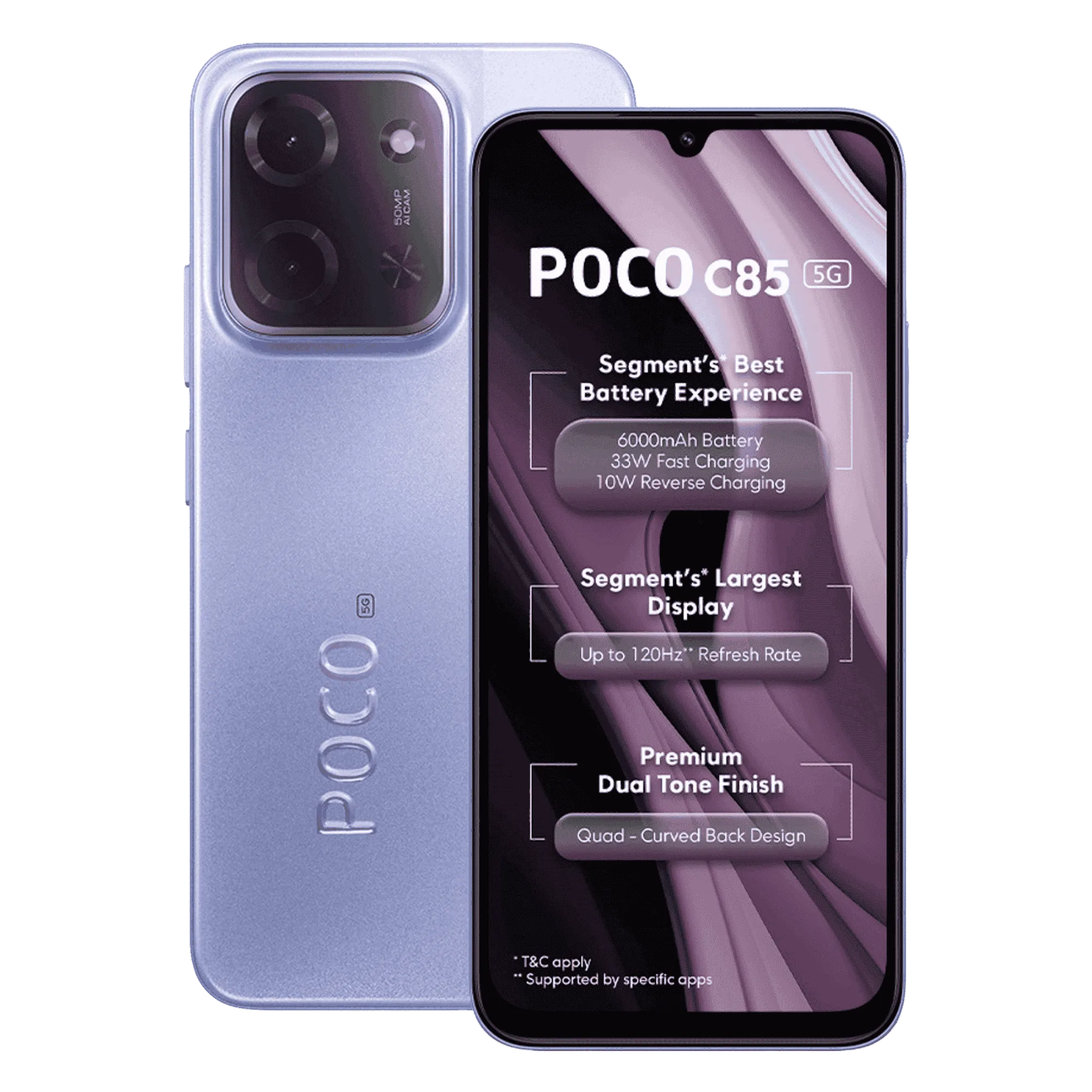 Poco c85 5g mystic purple 8gb 128gb Front Back View