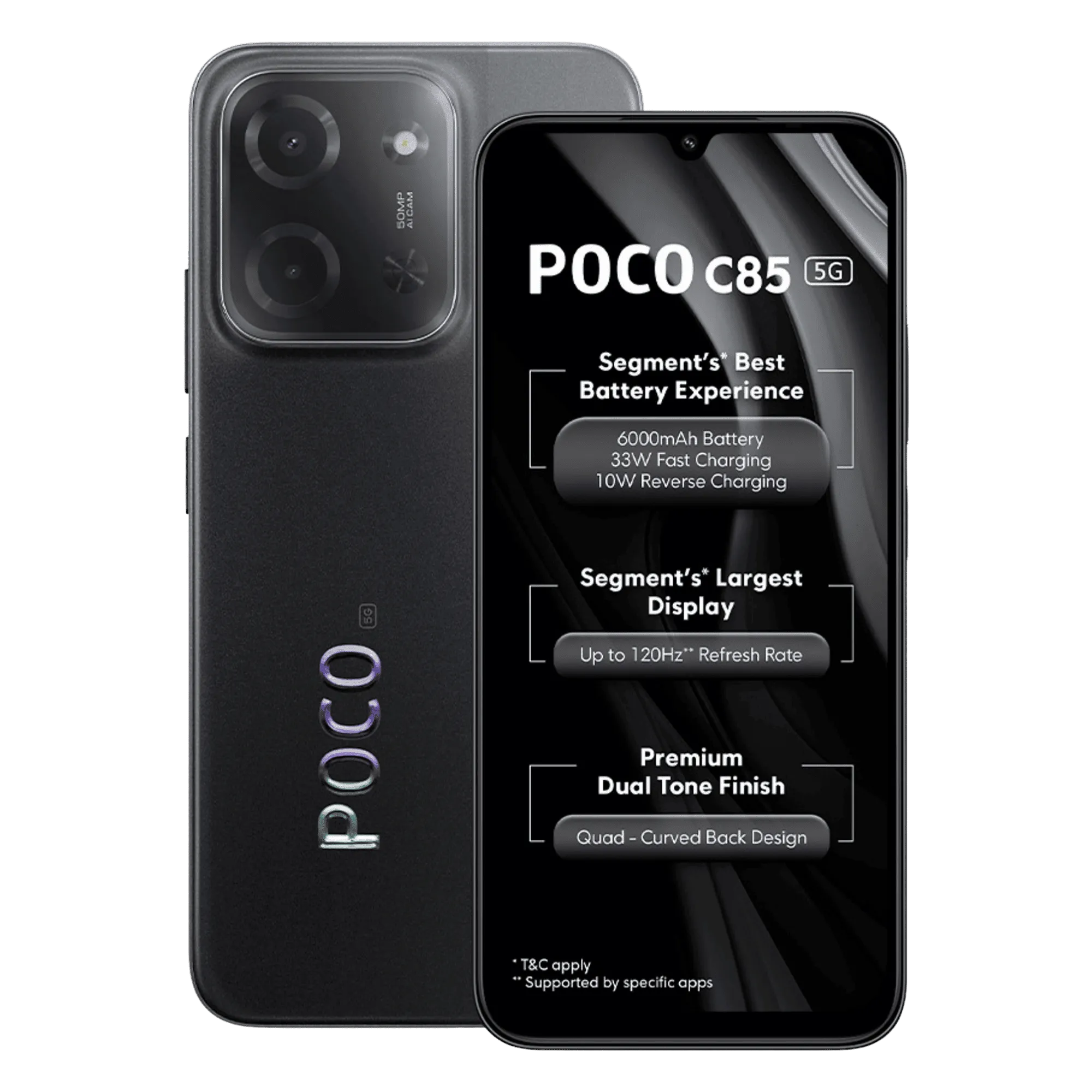 Poco c85 5g power black 8gb 128gb Front Back View