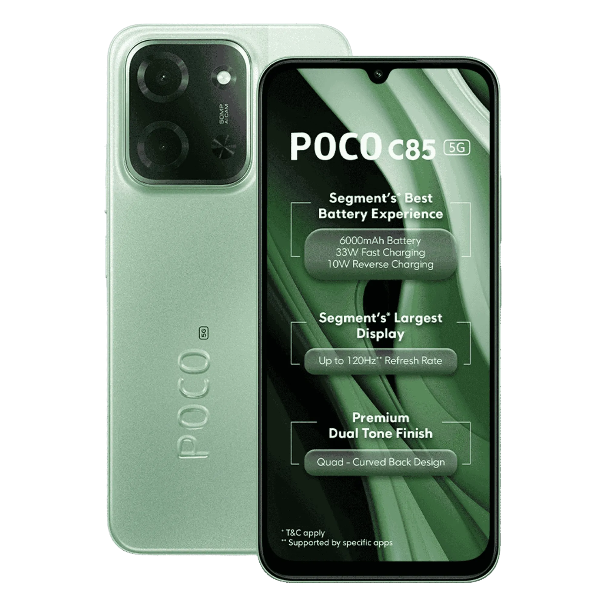 Poco c85 5g spring green 6gb 128gb Front Back View