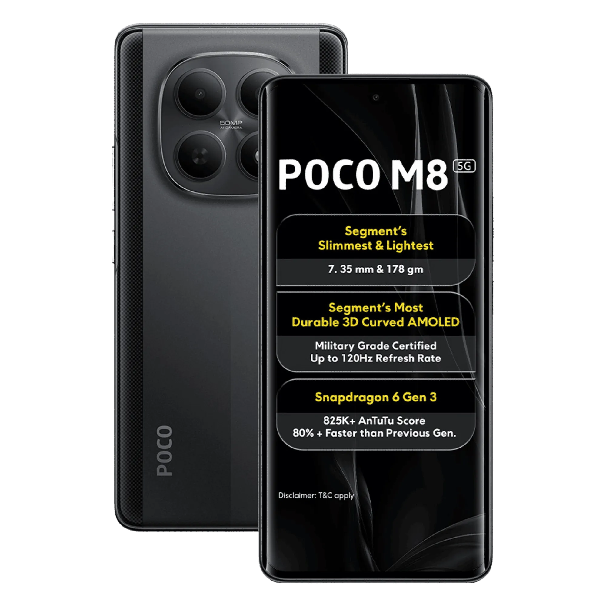 Poco m8 5g carbon black 8gb 128gb Front Back View