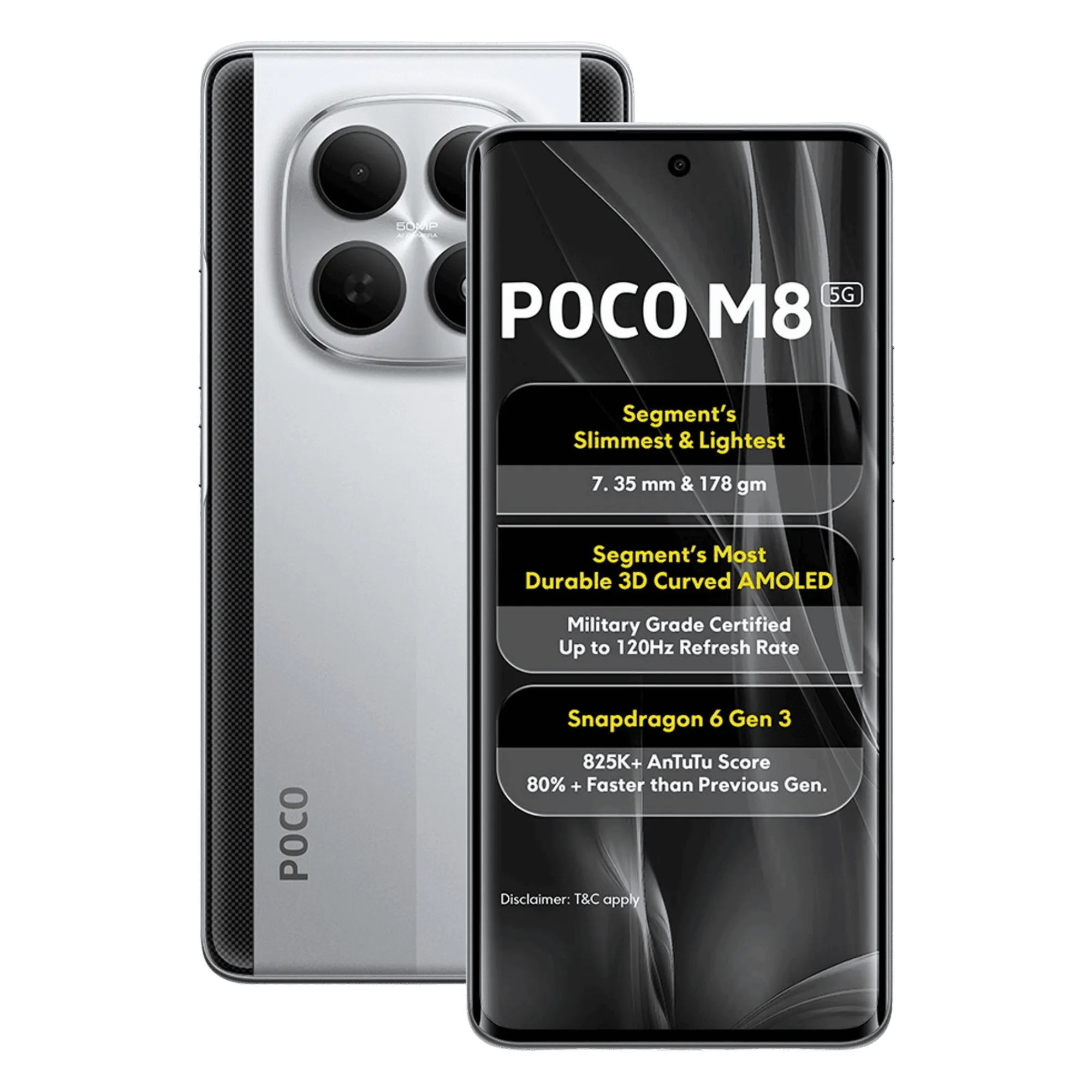 Poco m8 5g frost silver 8gb 128gb Front Back View