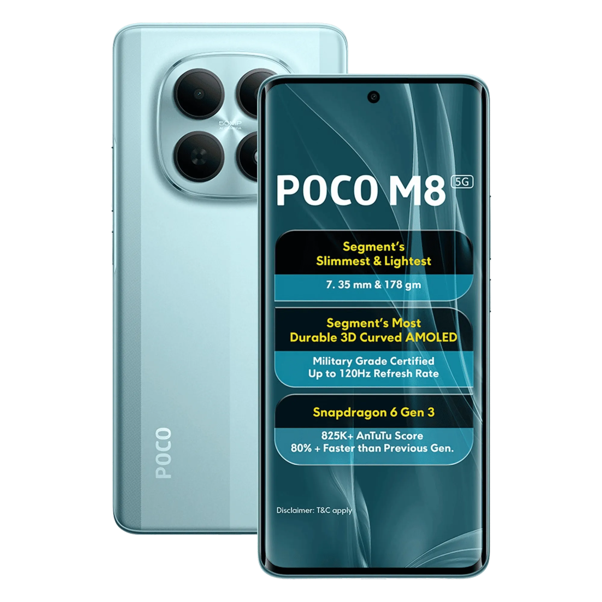 Poco m8 5g glacial blue 8gb 128gb Front Back View