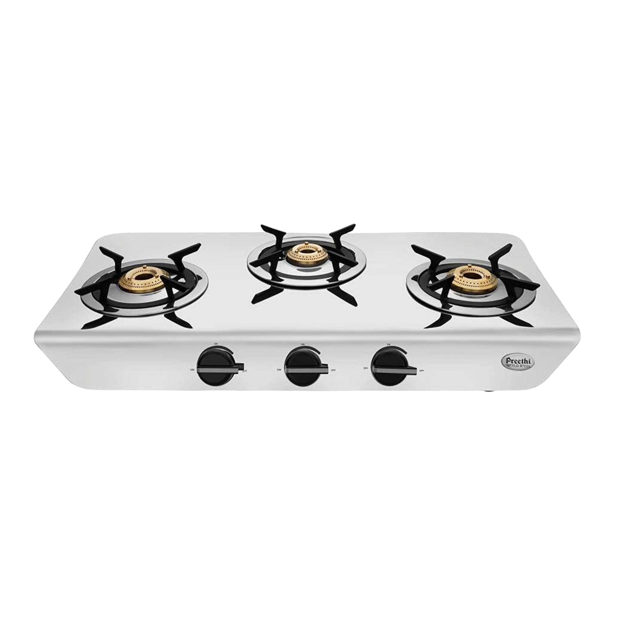 Shop Preethi Stylo Steel Slim 3 Burner Gas Stove (Silver)