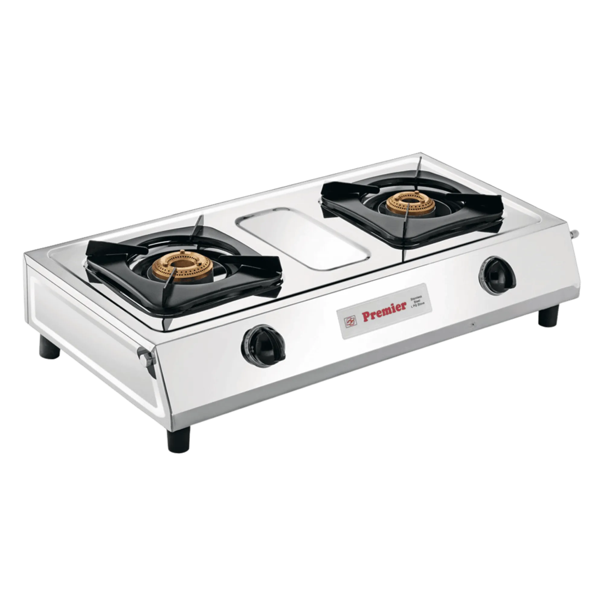 Premier chic stainless steel 2 burner gas stove silver Front Left View