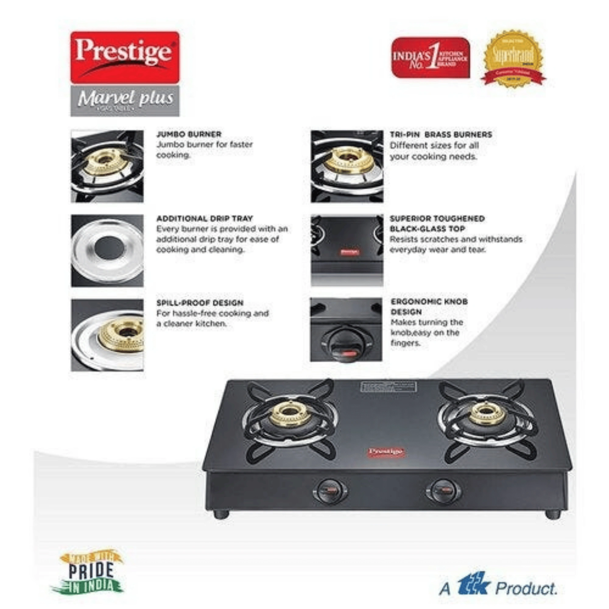 Shop Prestige Marvel Plus Burner Gas Stove Black Online!