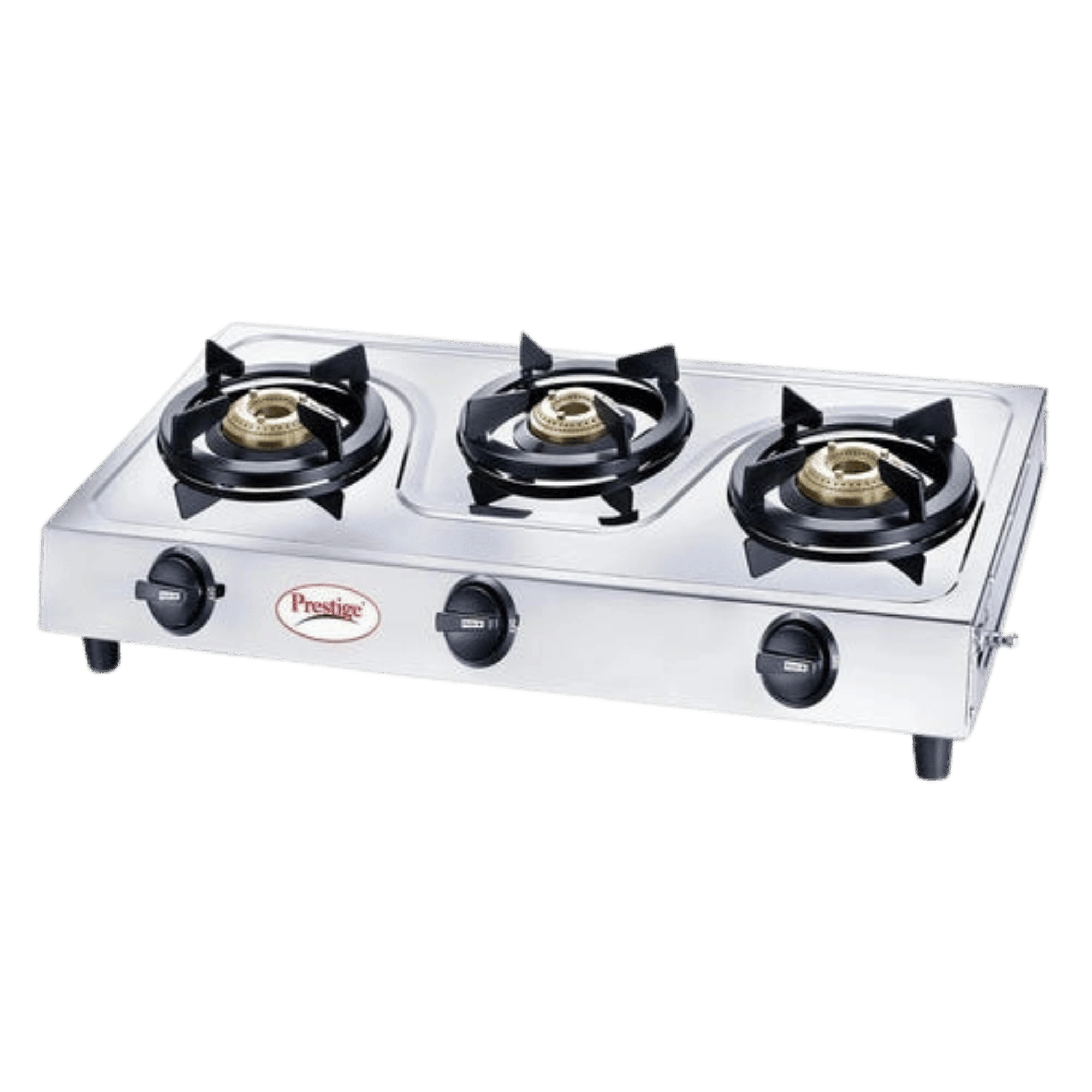 Prestige prime stainless steel 3 burner gas stove silver Front Right View