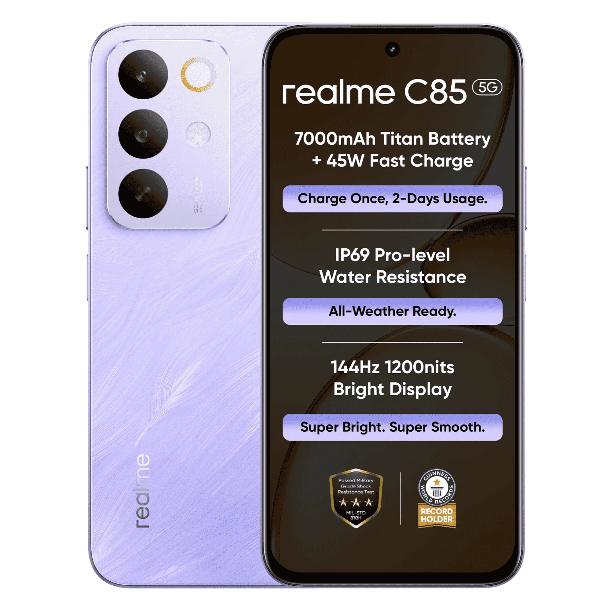 Realme c85 5g parrot purple 4gb 128gb Front Back View
