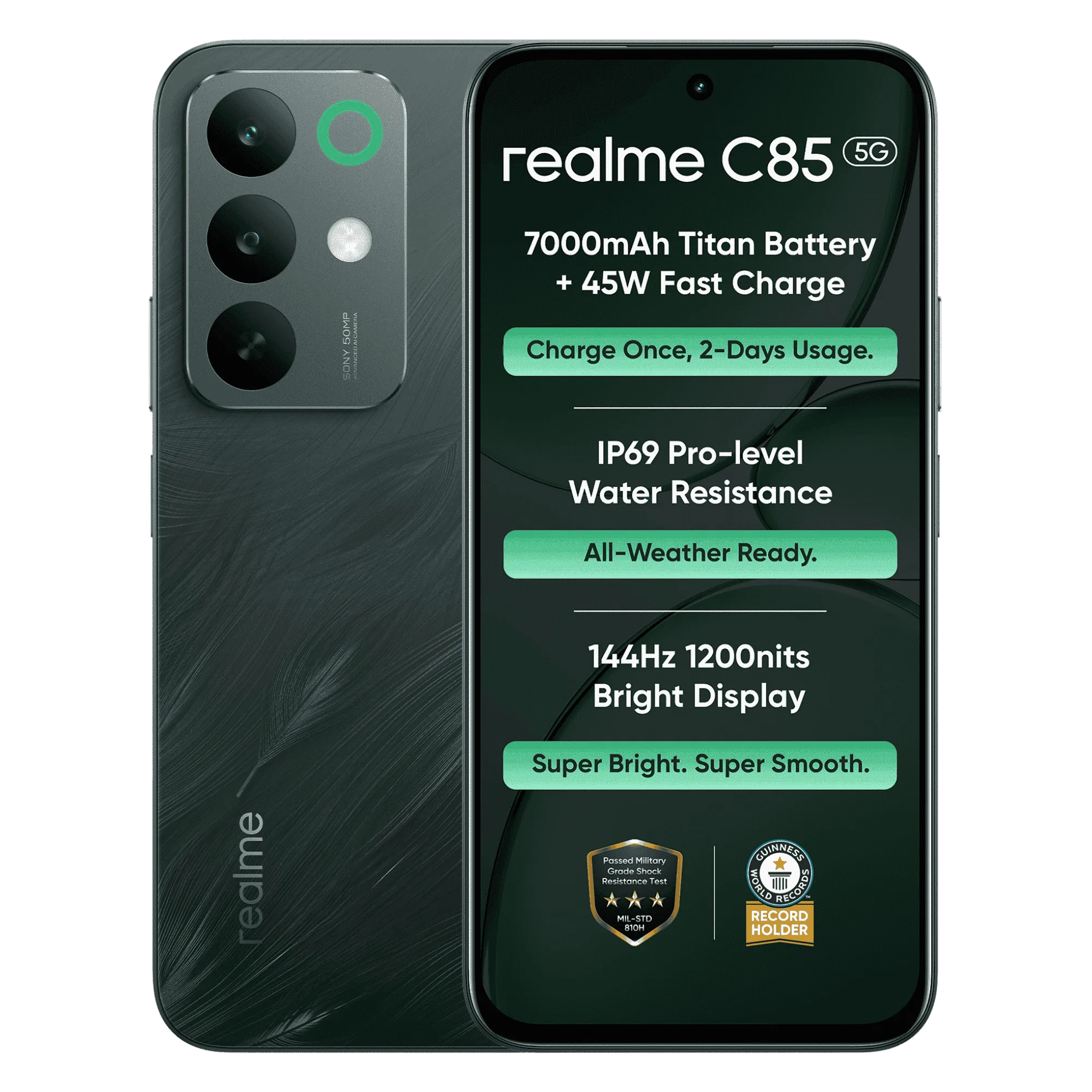 Realme c85 5g peacock green 6gb 128gb Front Back View